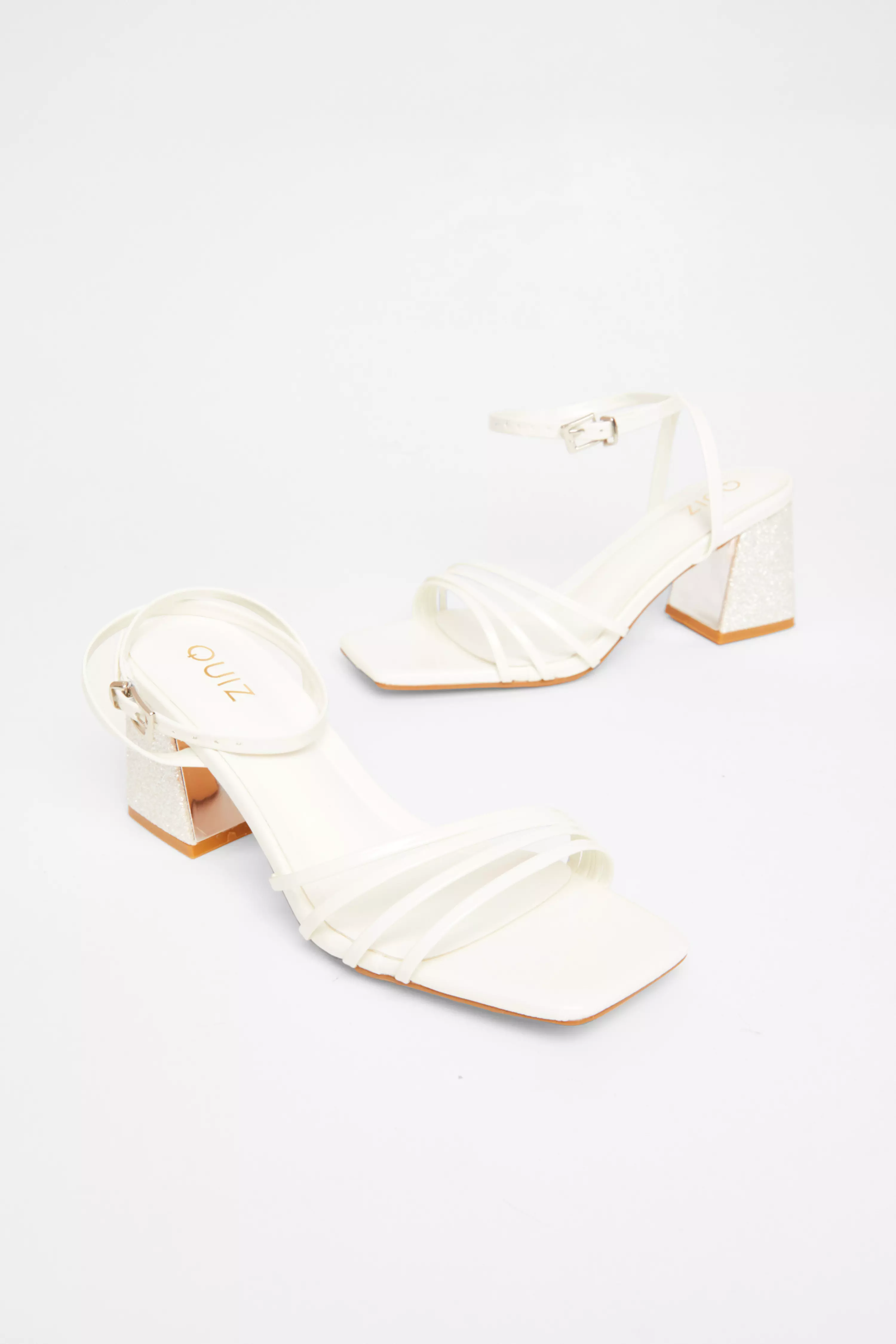 White Bridal Block Heel Sandals