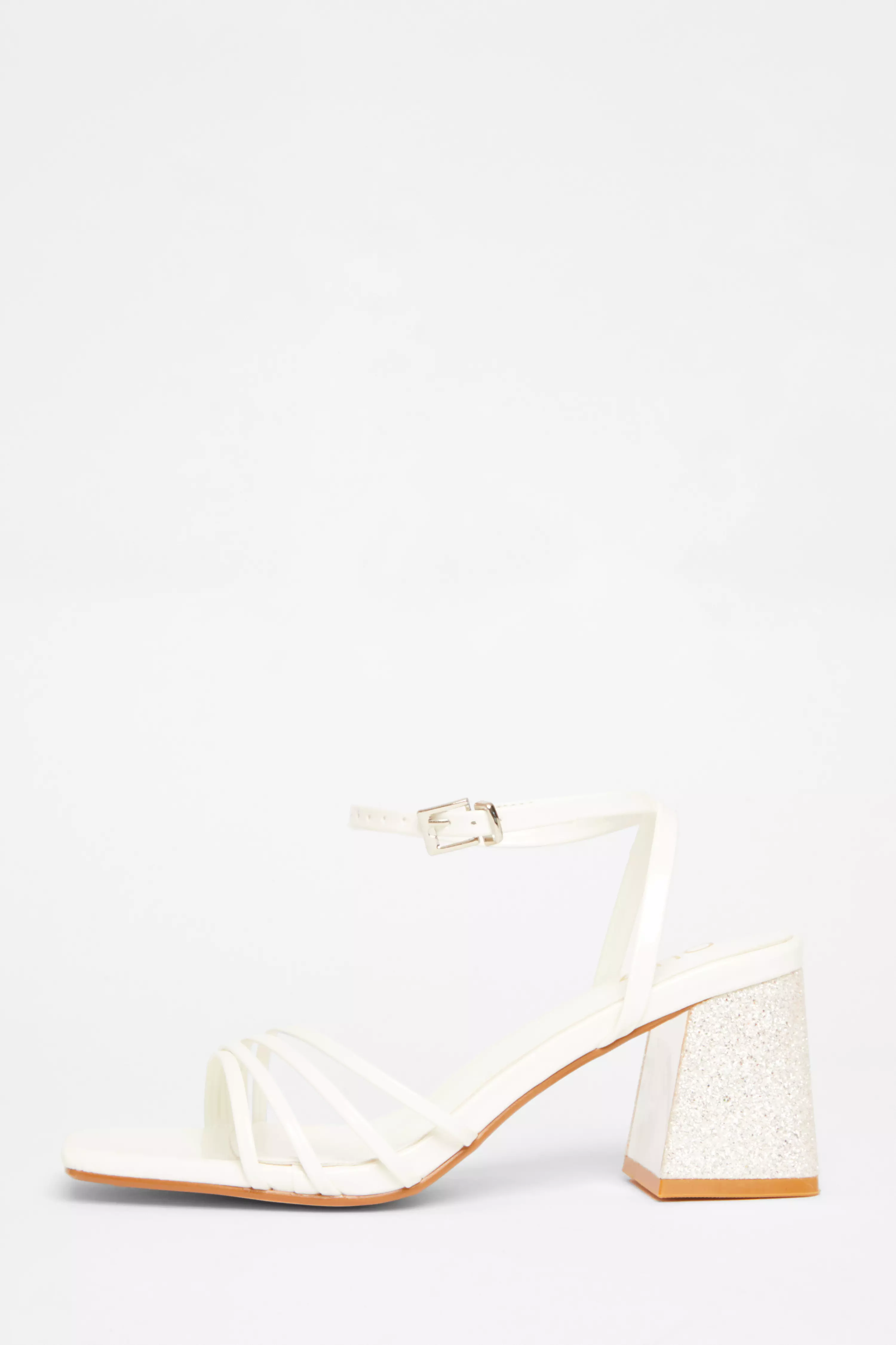 White Bridal Block Heel Sandals