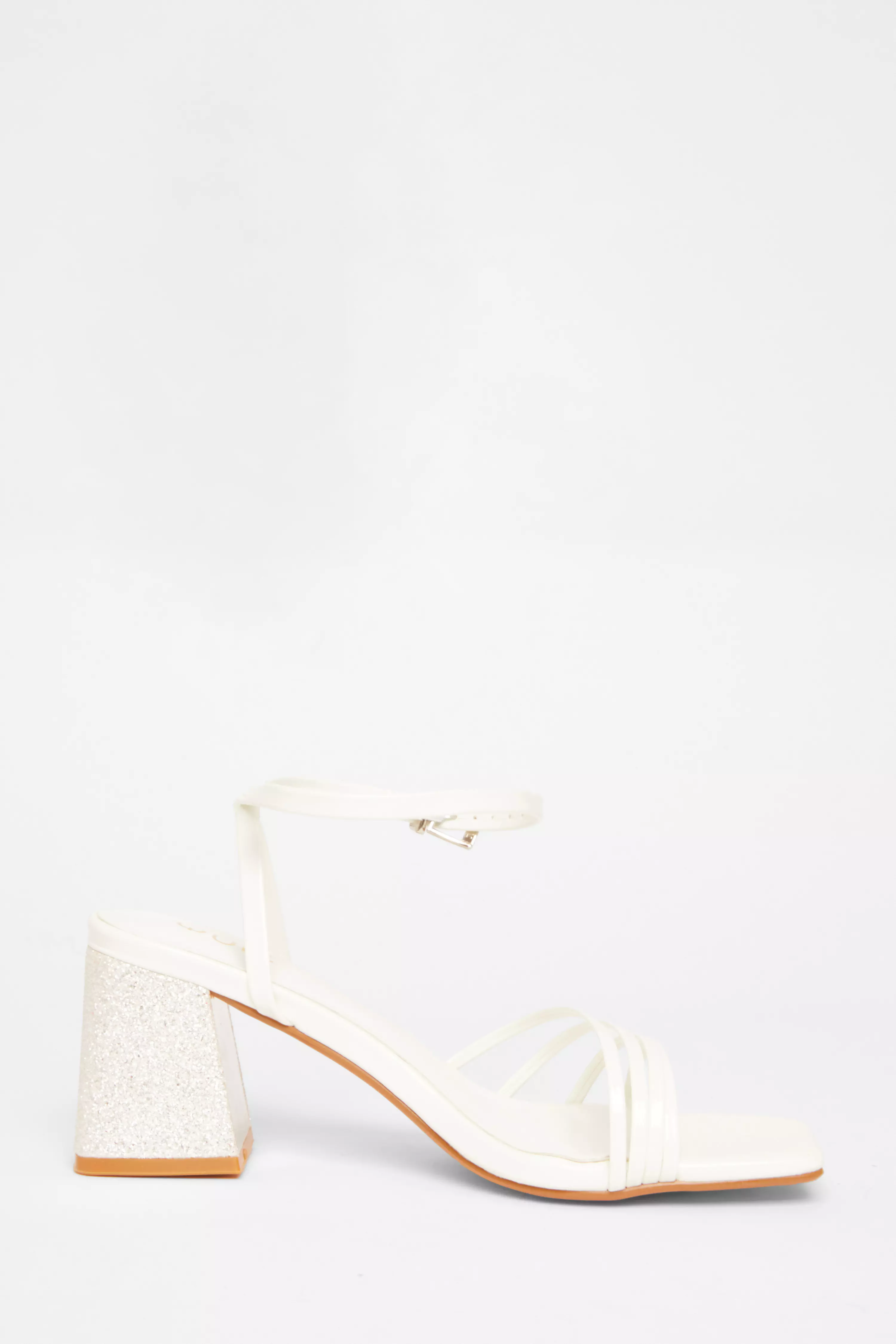 White Bridal Block Heel Sandals