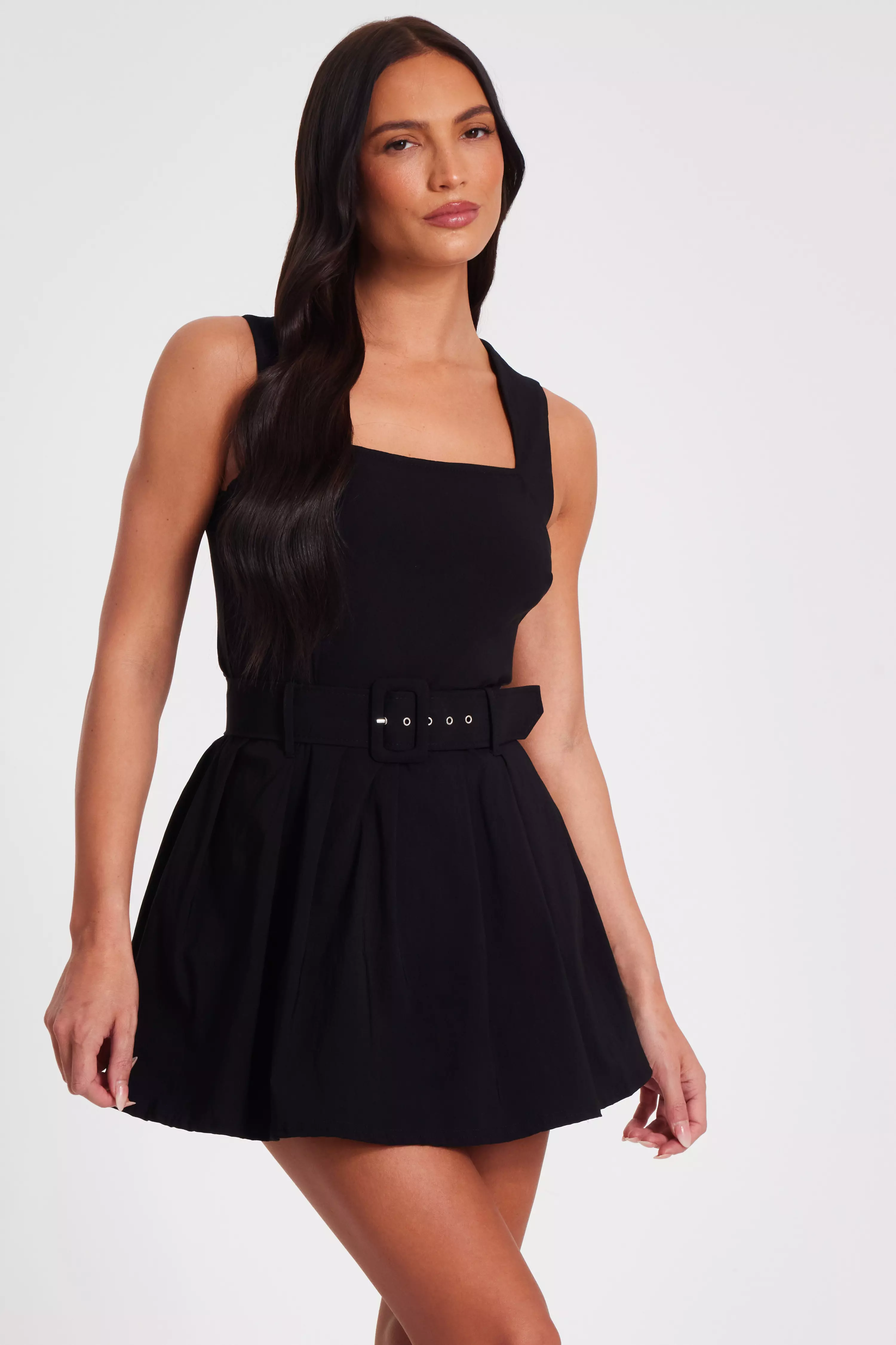 Black Pleated Skort Playsuit