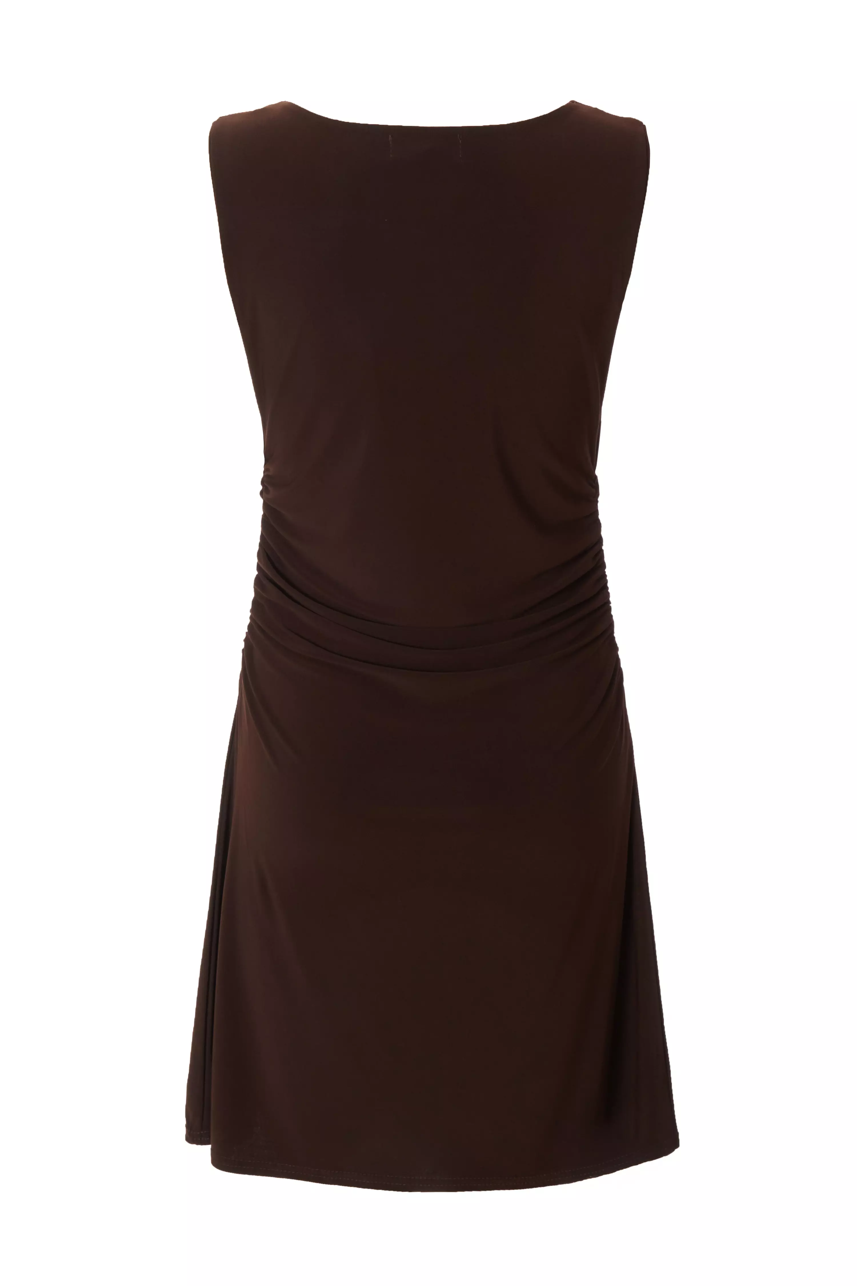 Brown Mesh Cowl Neck Mini Dress