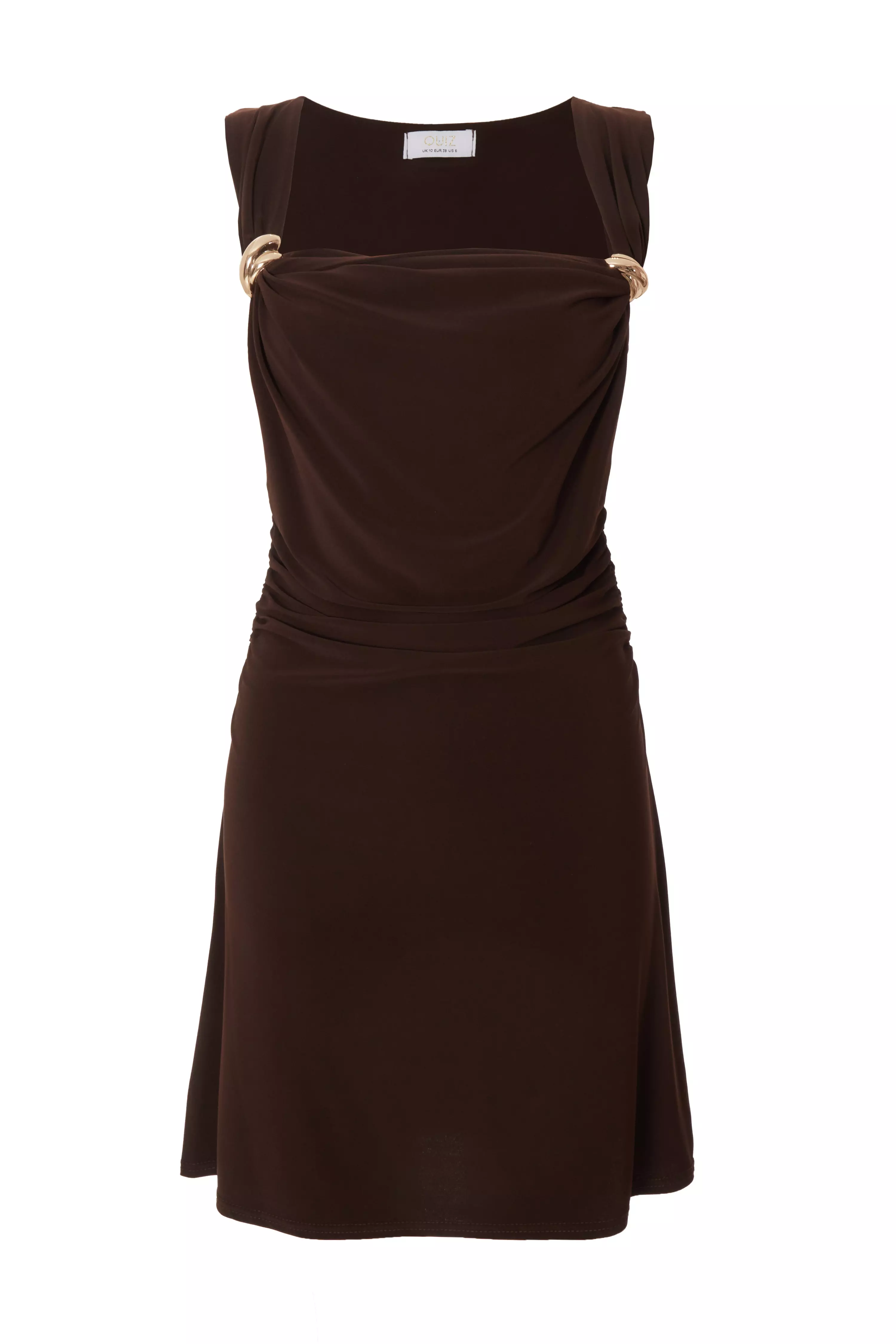 Brown Mesh Cowl Neck Mini Dress