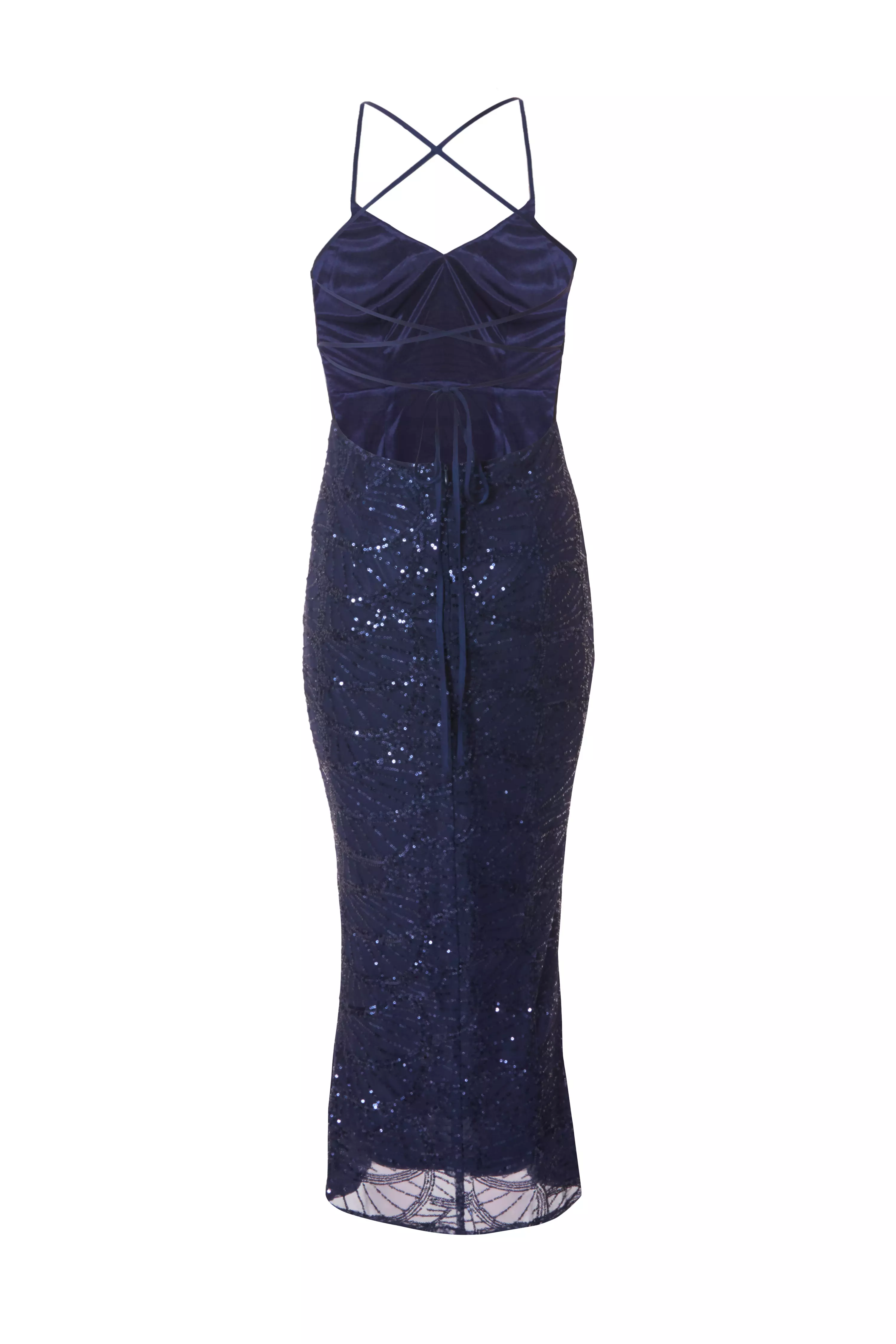 Navy Sequin Fishtail Maxi Dress