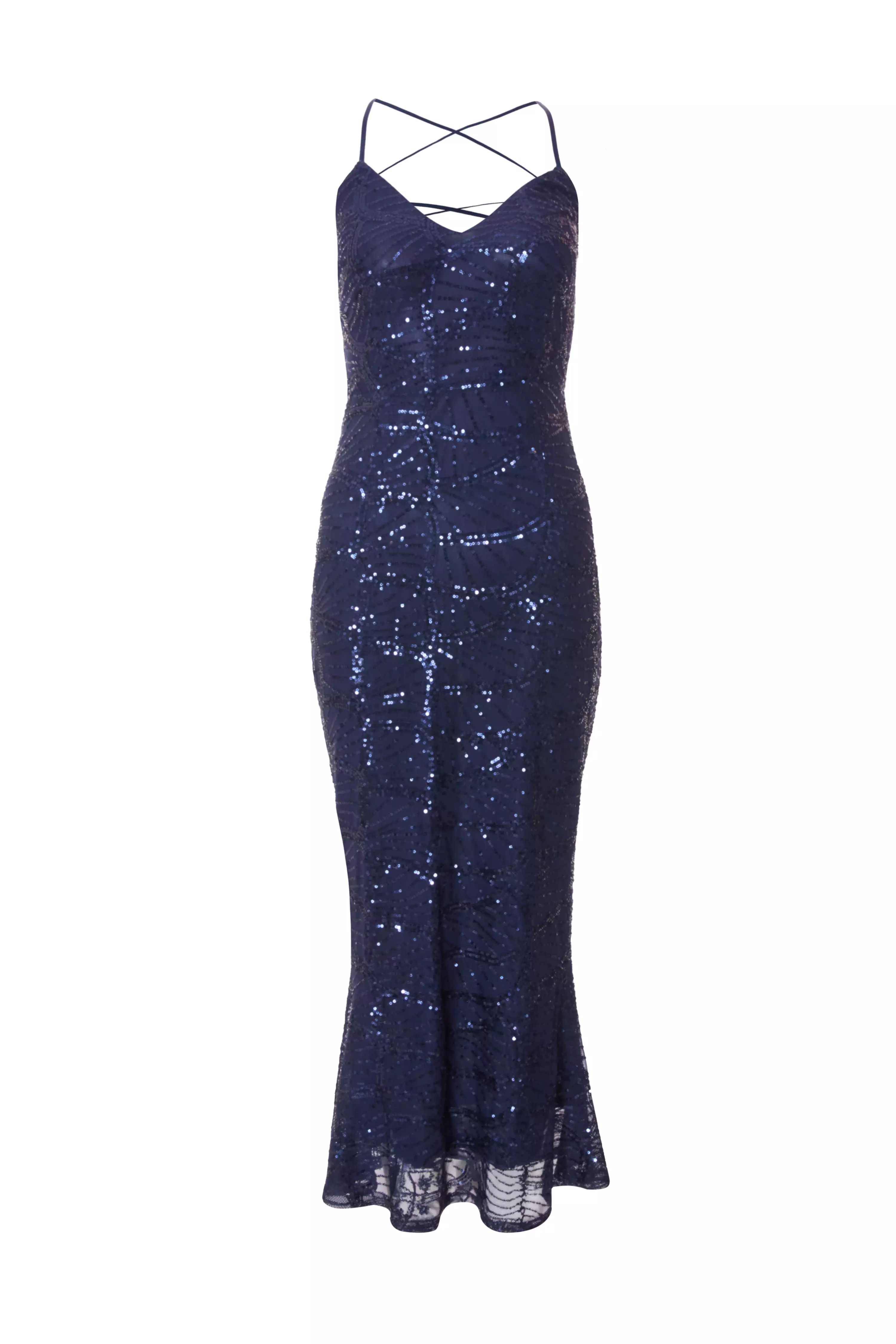 Navy Sequin Fishtail Maxi Dress