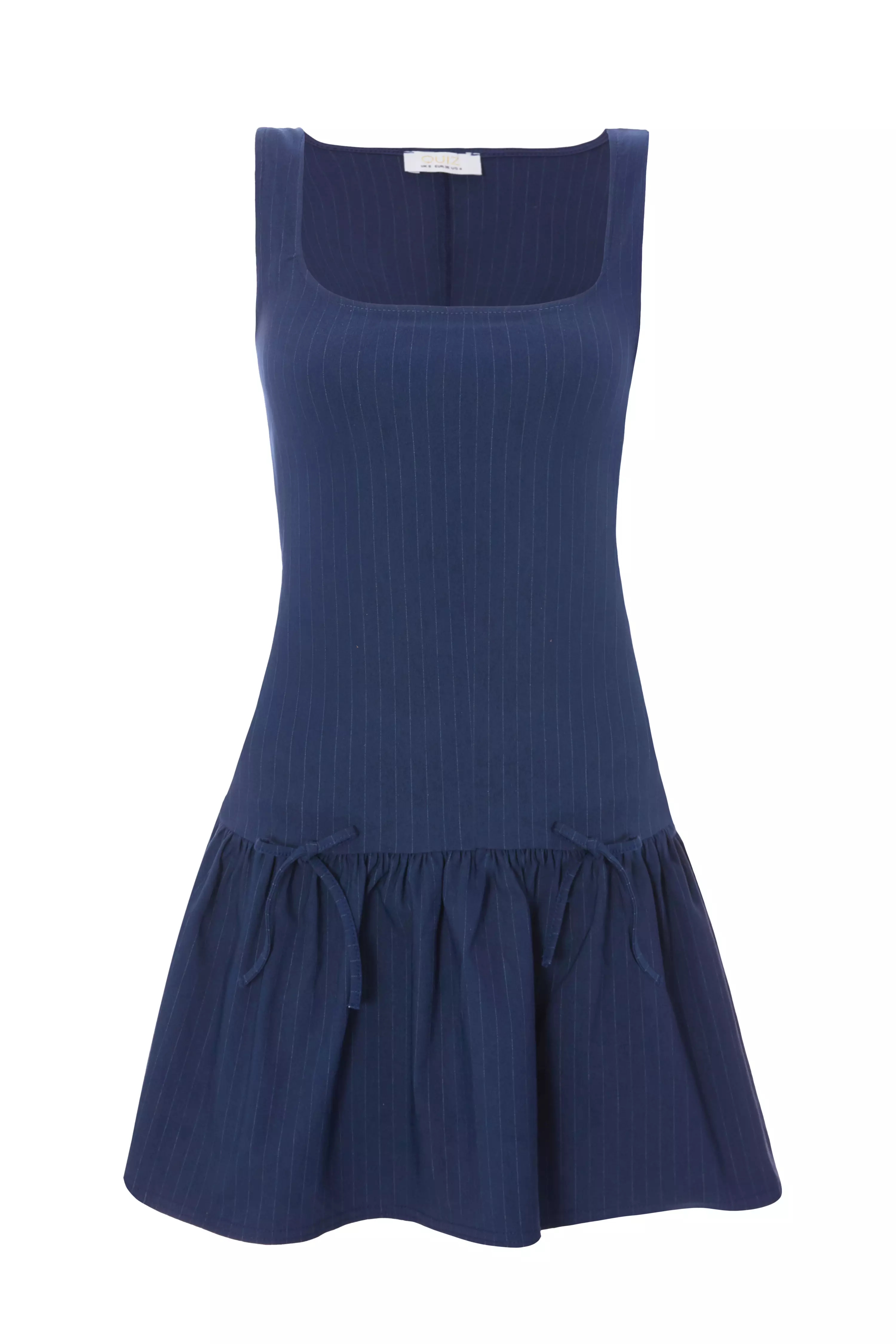 Navy Pinstripe Pleated Mini Dress