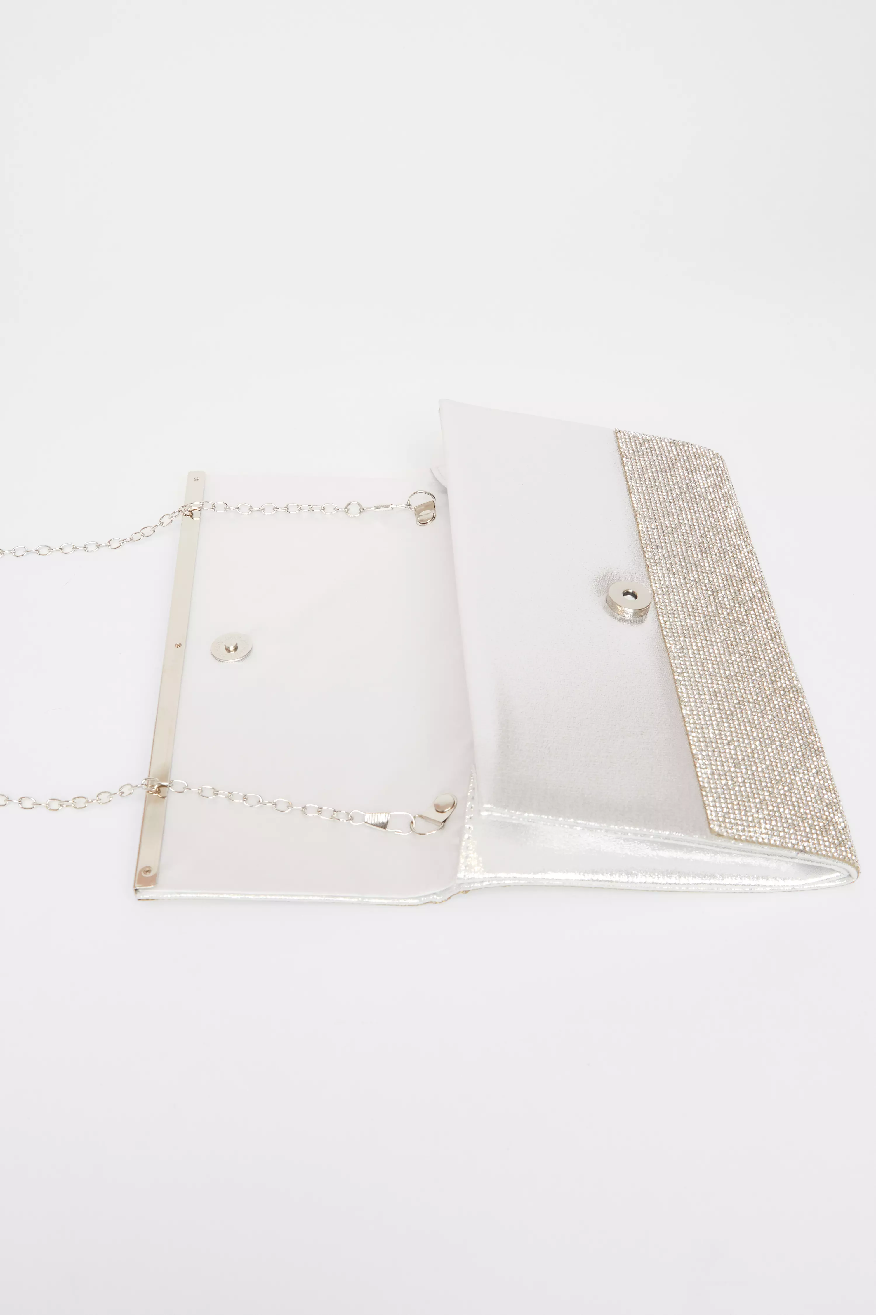 Silver Diamante Envelope Clutch Bag 