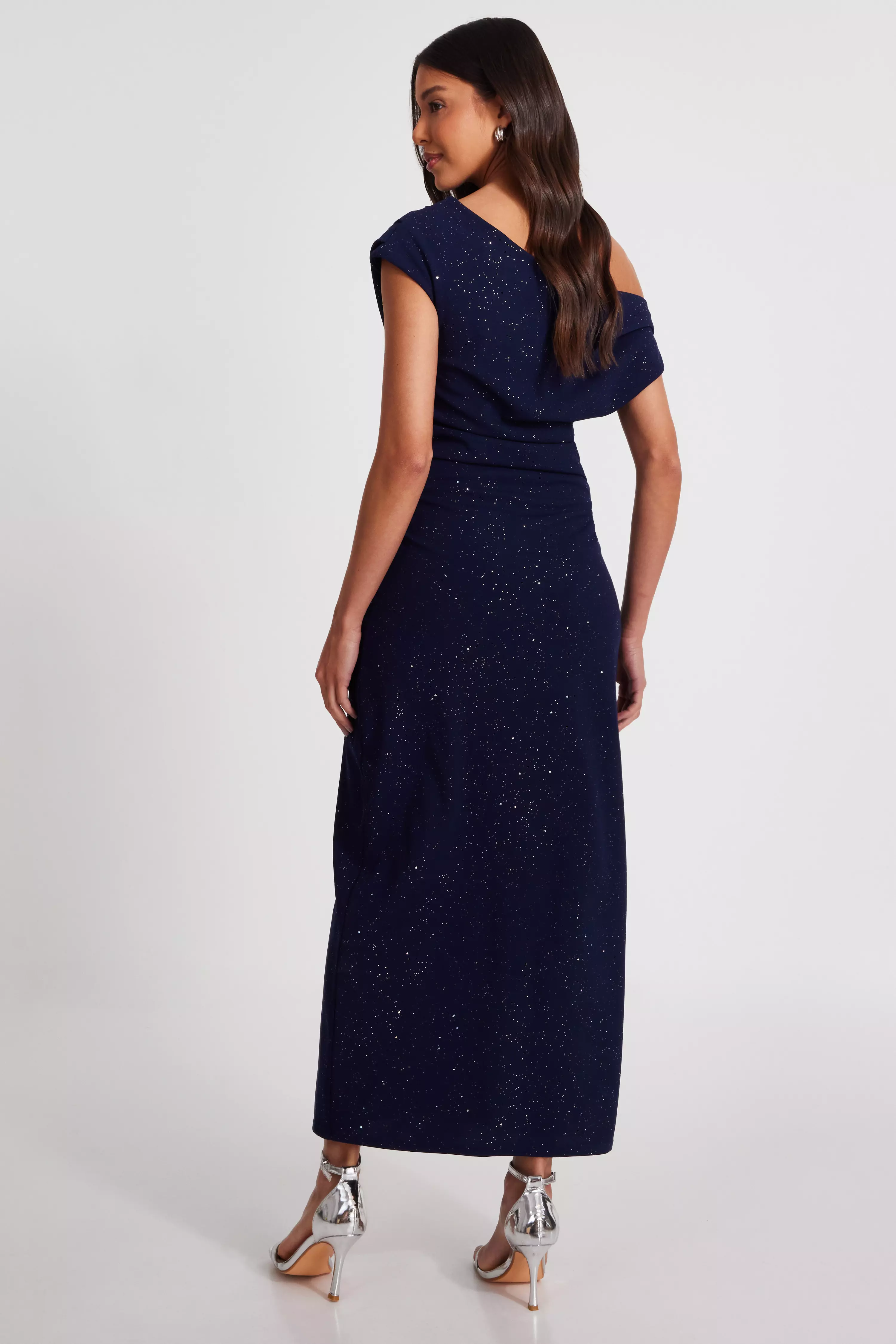 Navy Glitter Asymmetric Midi Dress