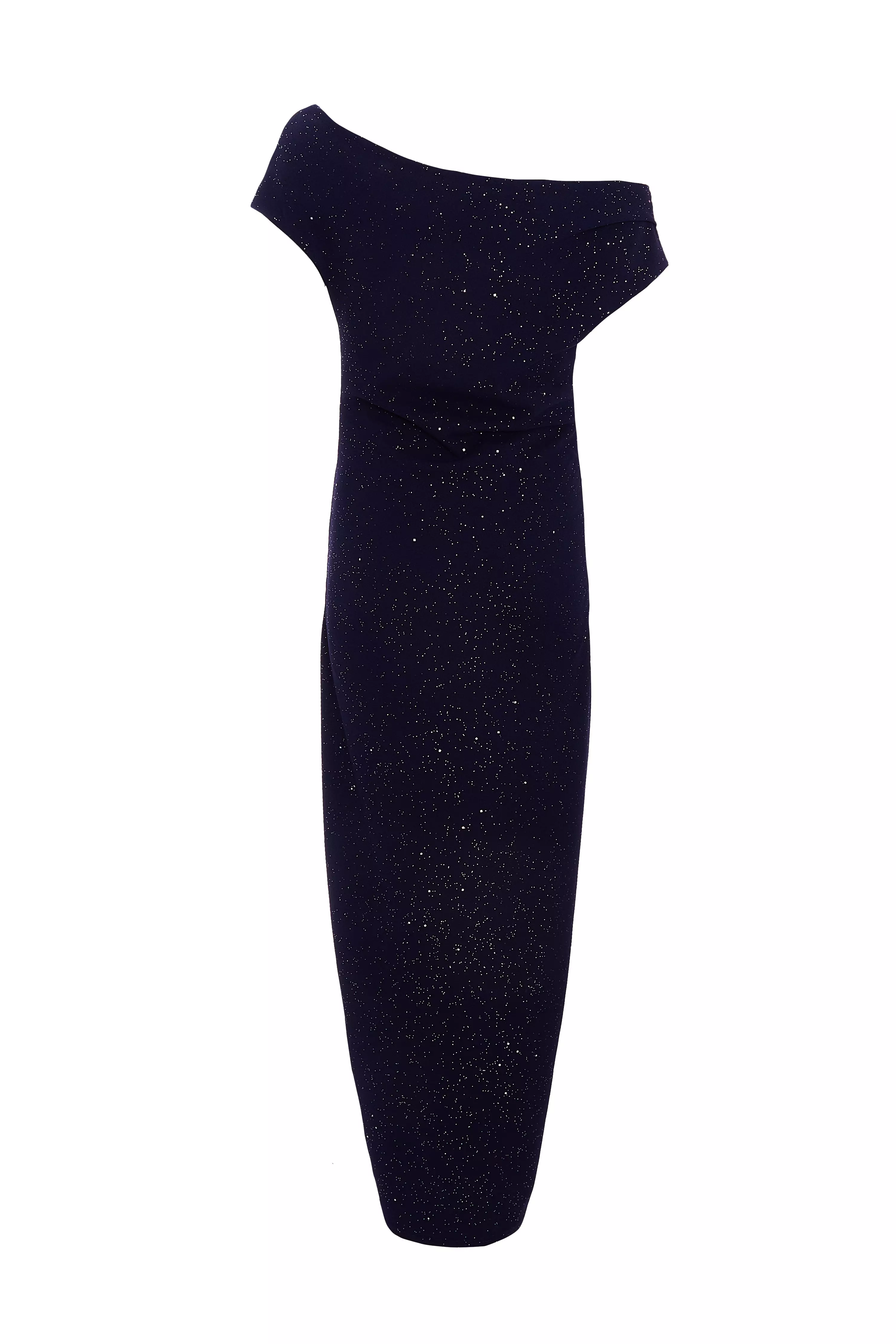 Navy Glitter Asymmetric Midi Dress