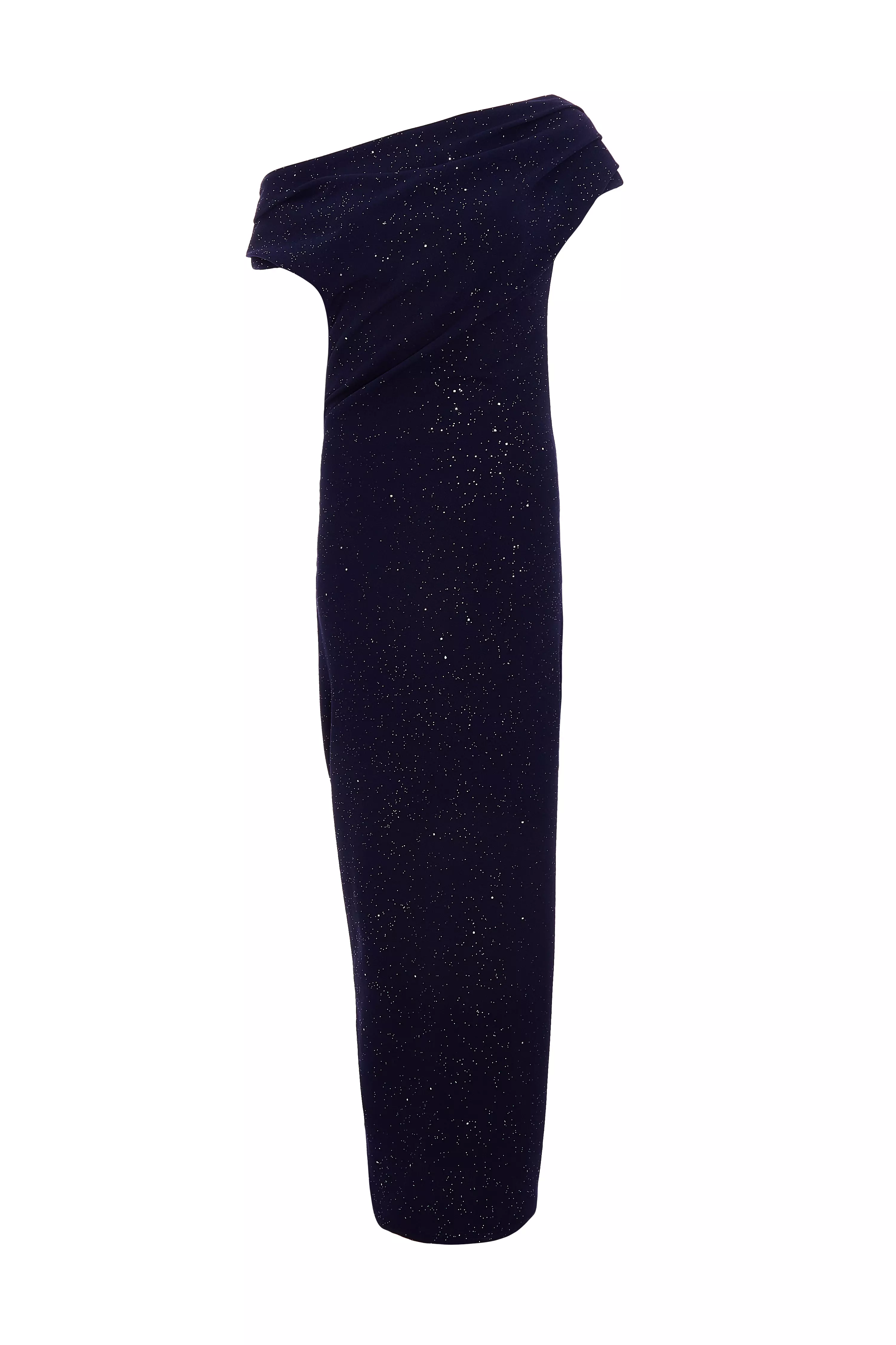 Navy Glitter Asymmetric Midi Dress