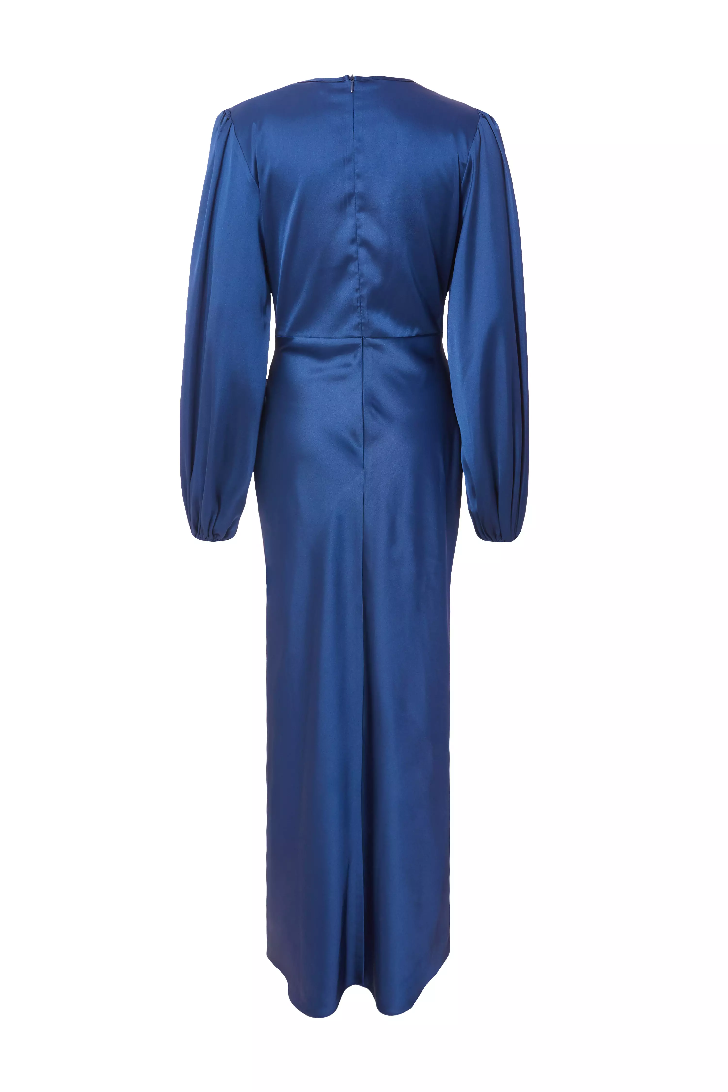 Navy Satin Tie Front Midaxi Dress