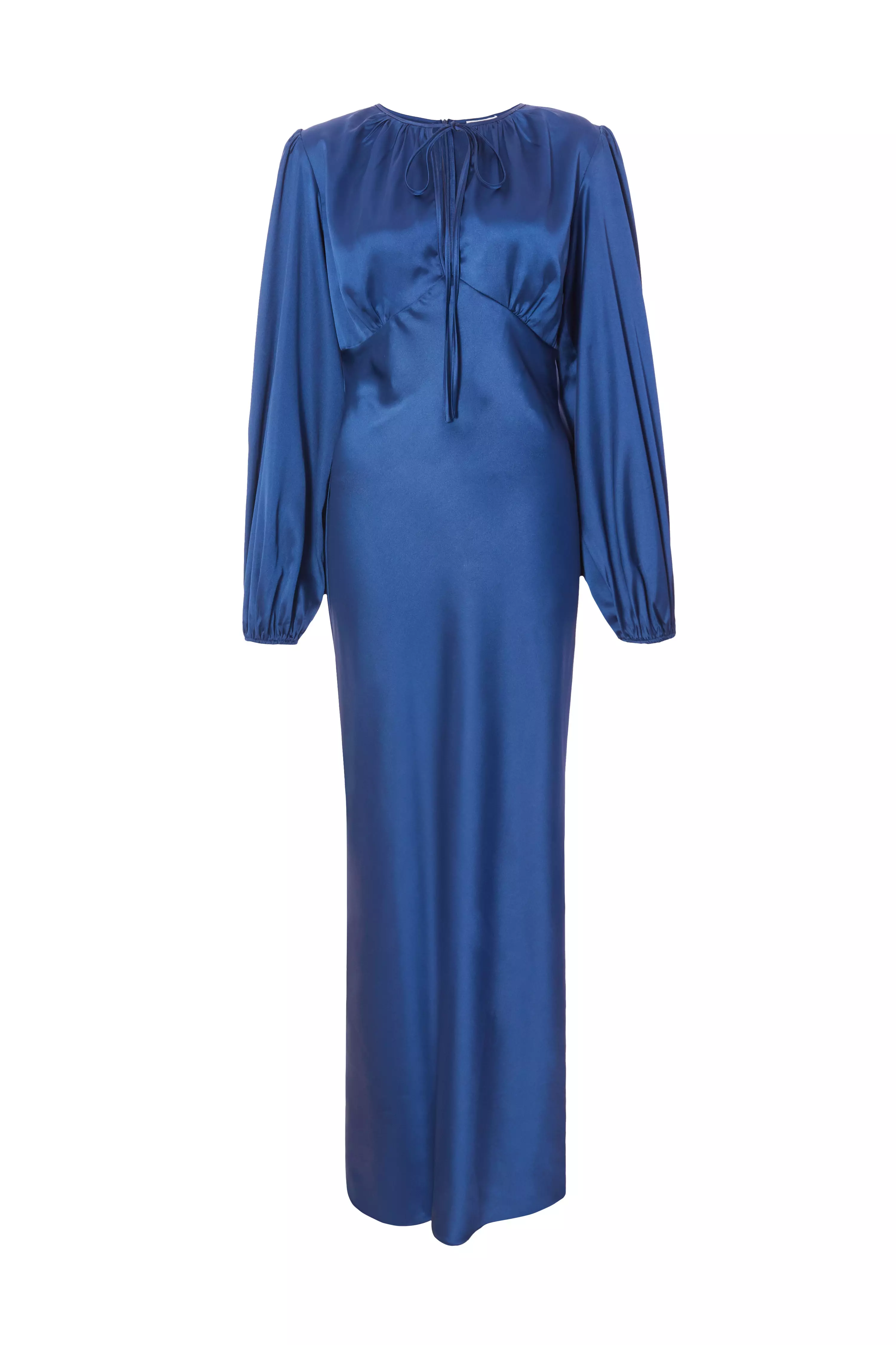 Navy Satin Tie Front Midaxi Dress