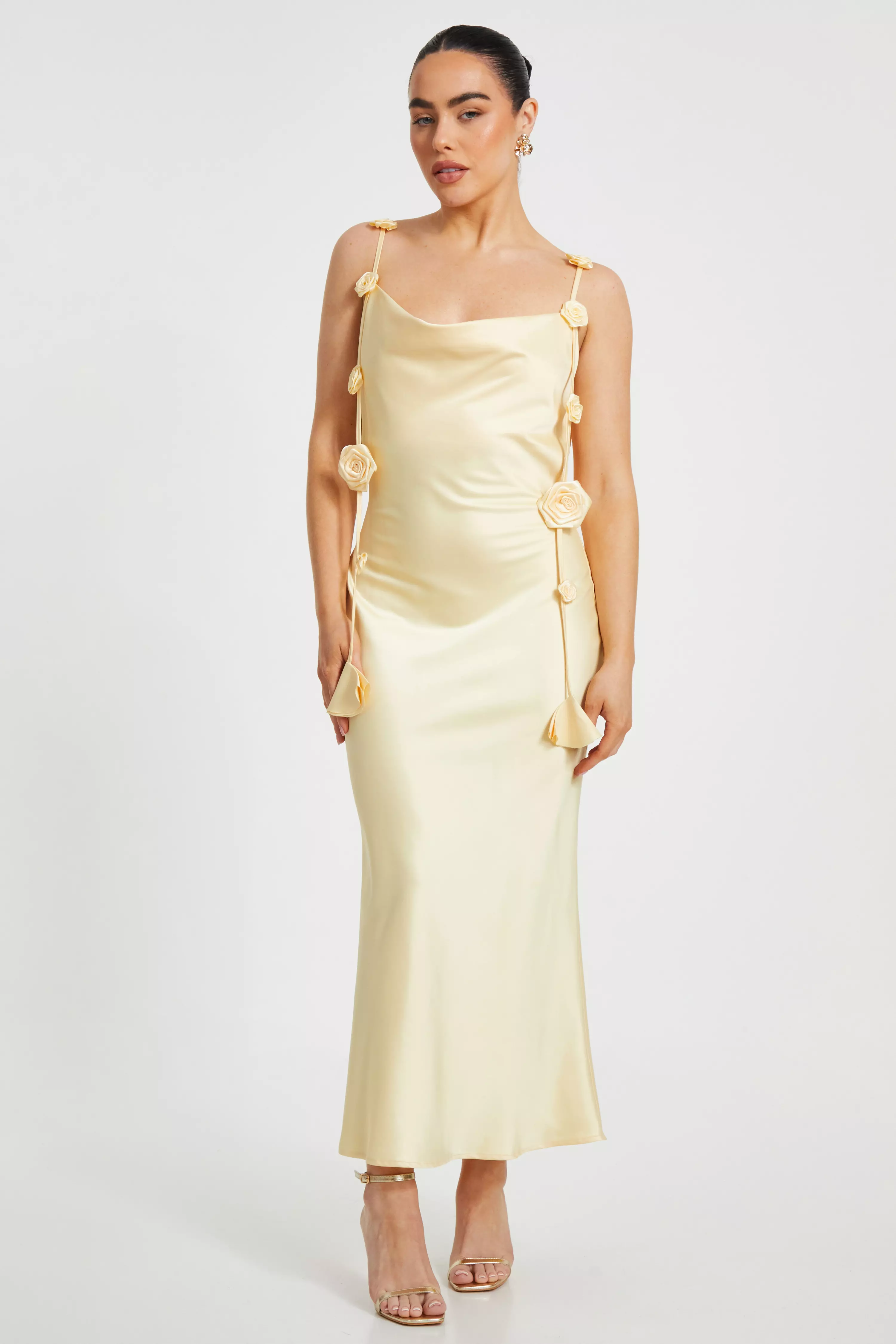 Petite Lemon Satin Midaxi Dress
