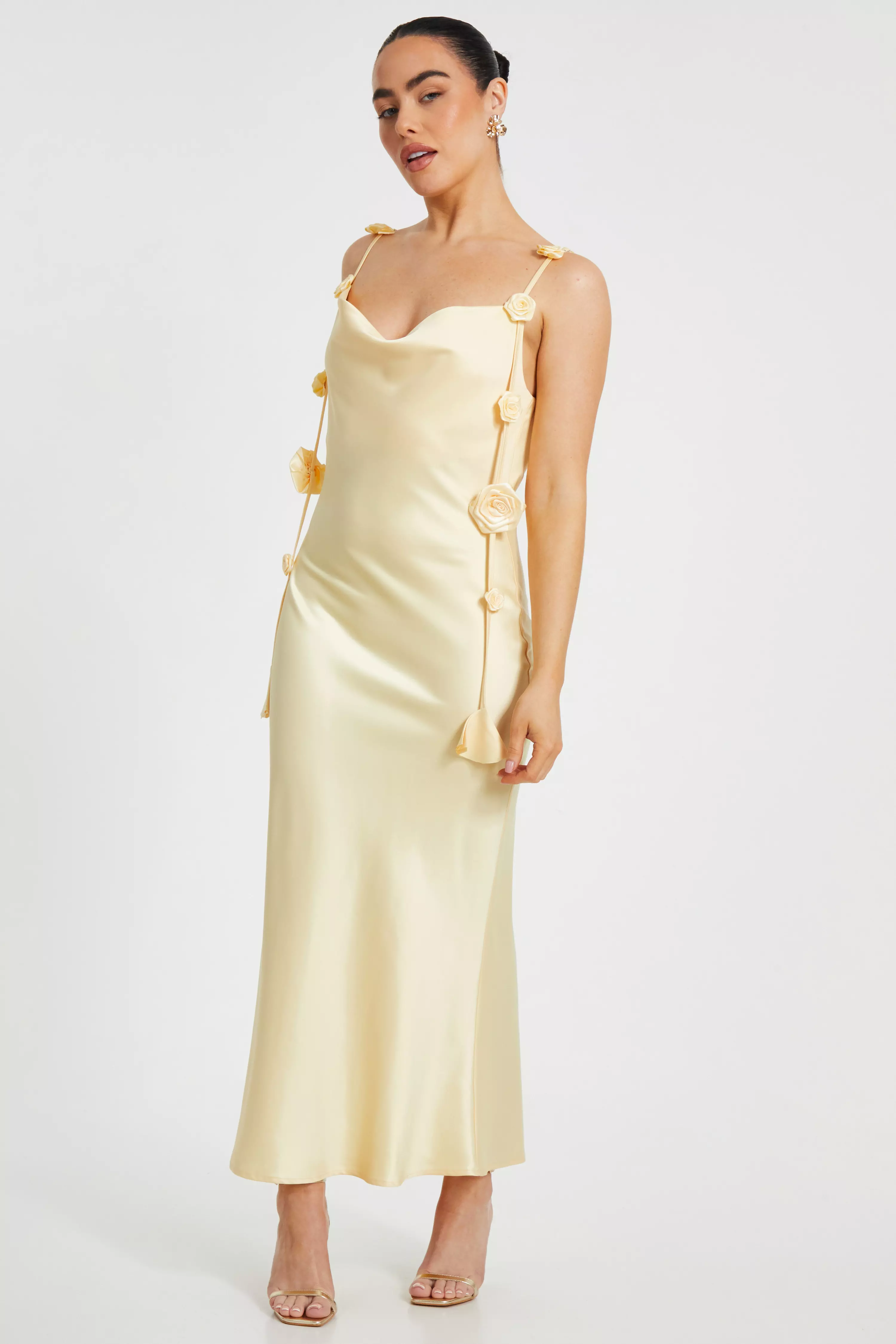 Petite Lemon Satin Midaxi Dress