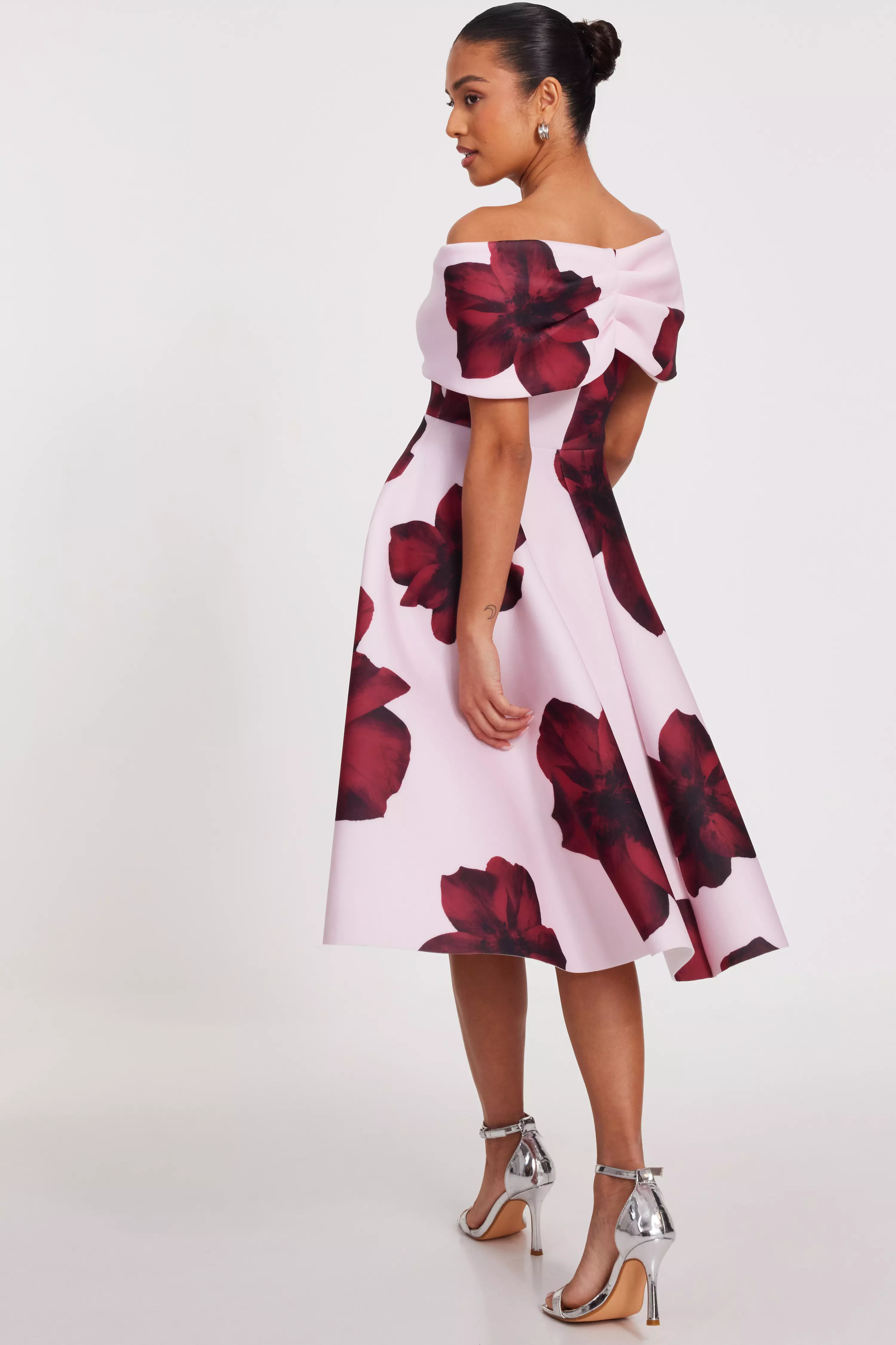 Petite Blush Bardot Floral Skater Dress