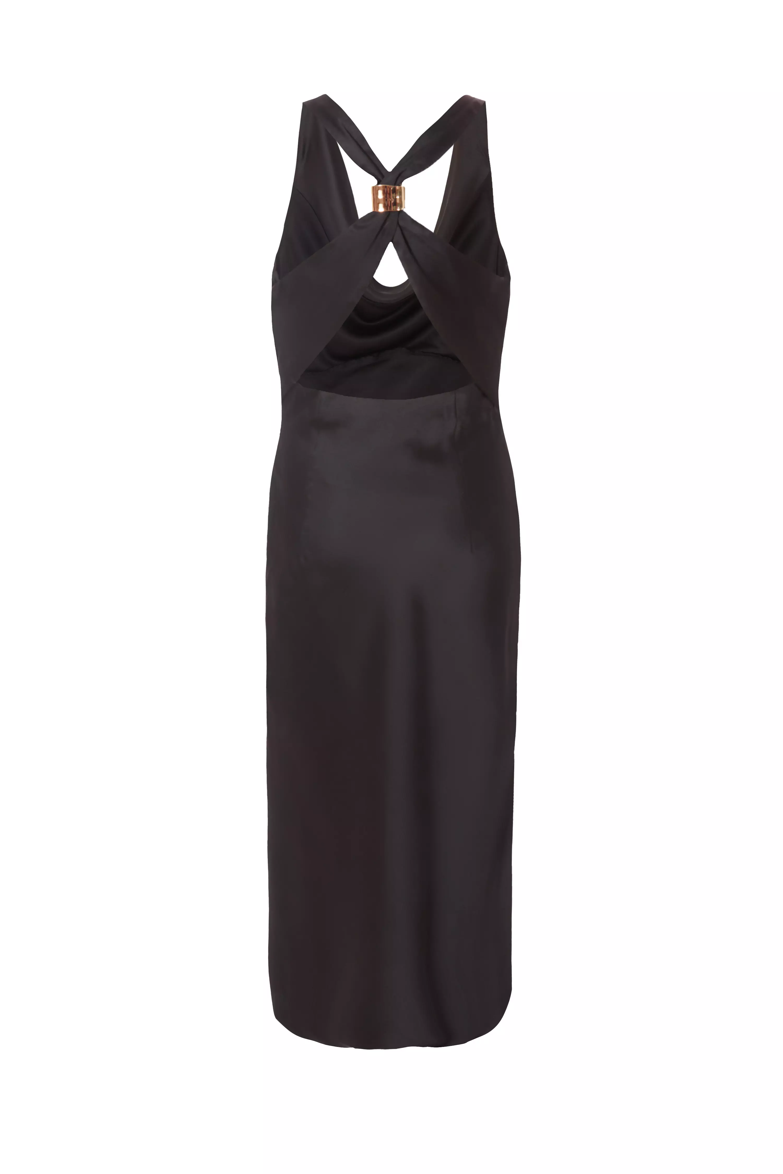 Petite Black Satin Midaxi Dress 