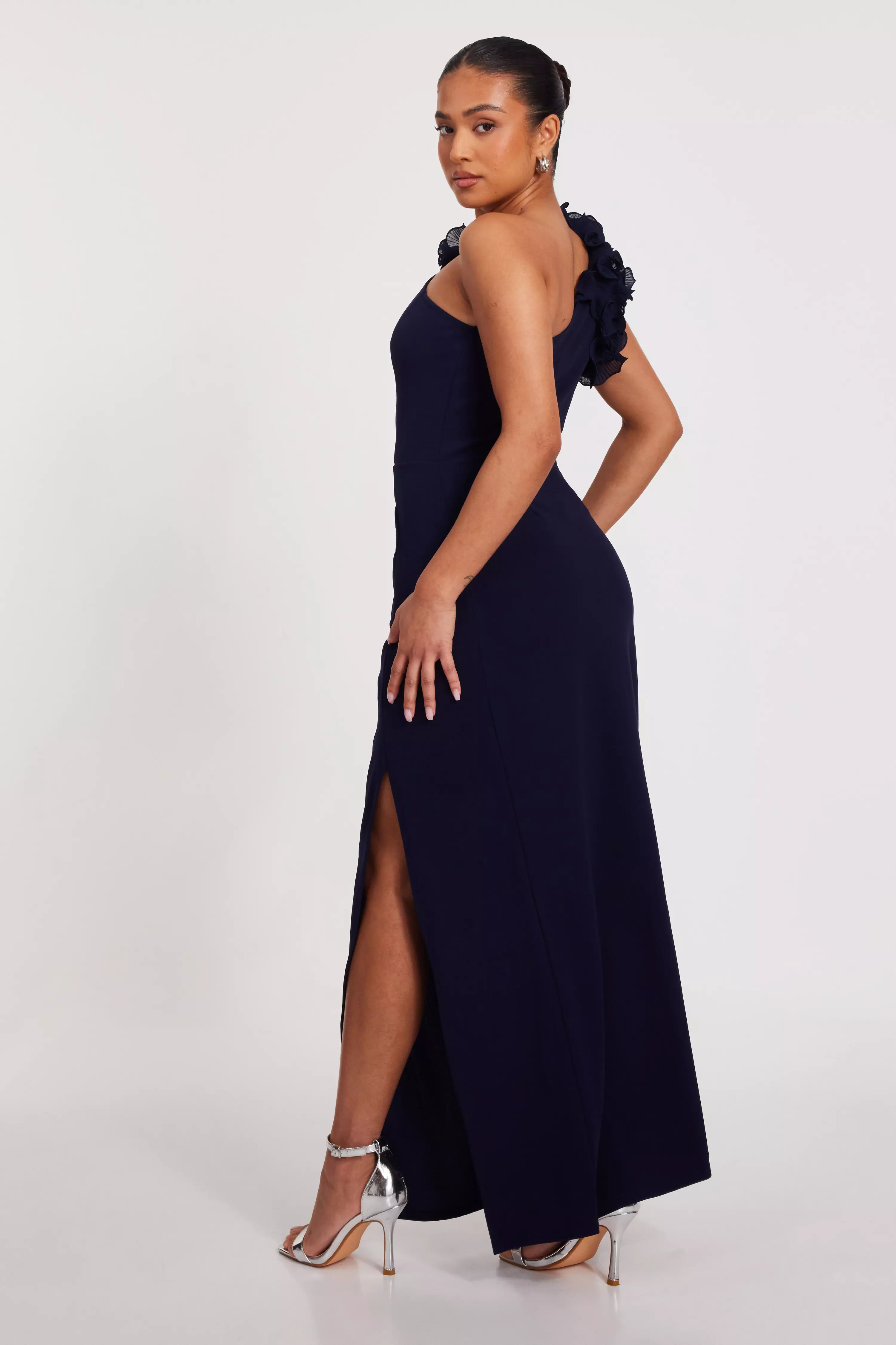 Petite Navy One Shoulder Maxi Dress