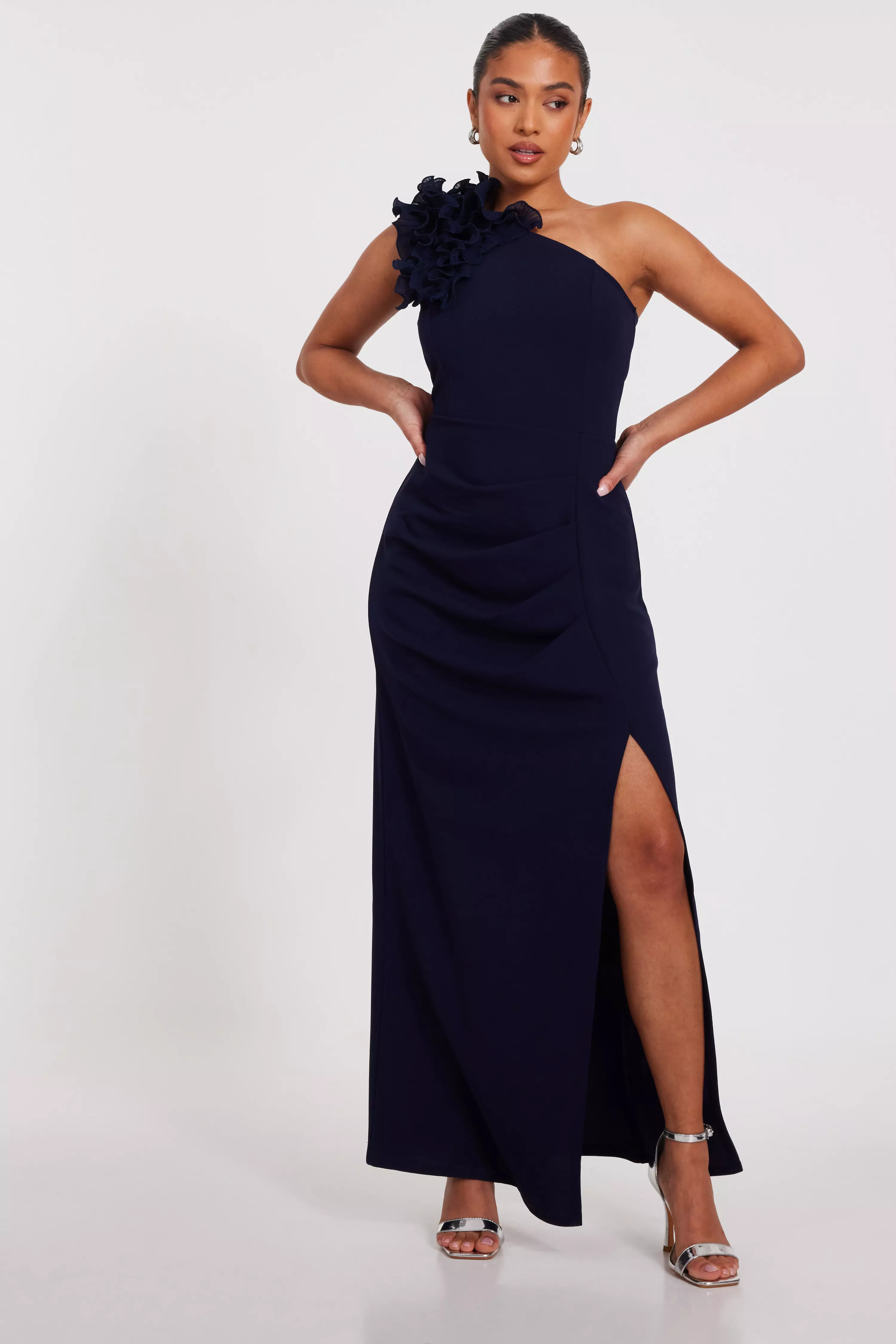 Petite Navy One Shoulder Maxi Dress