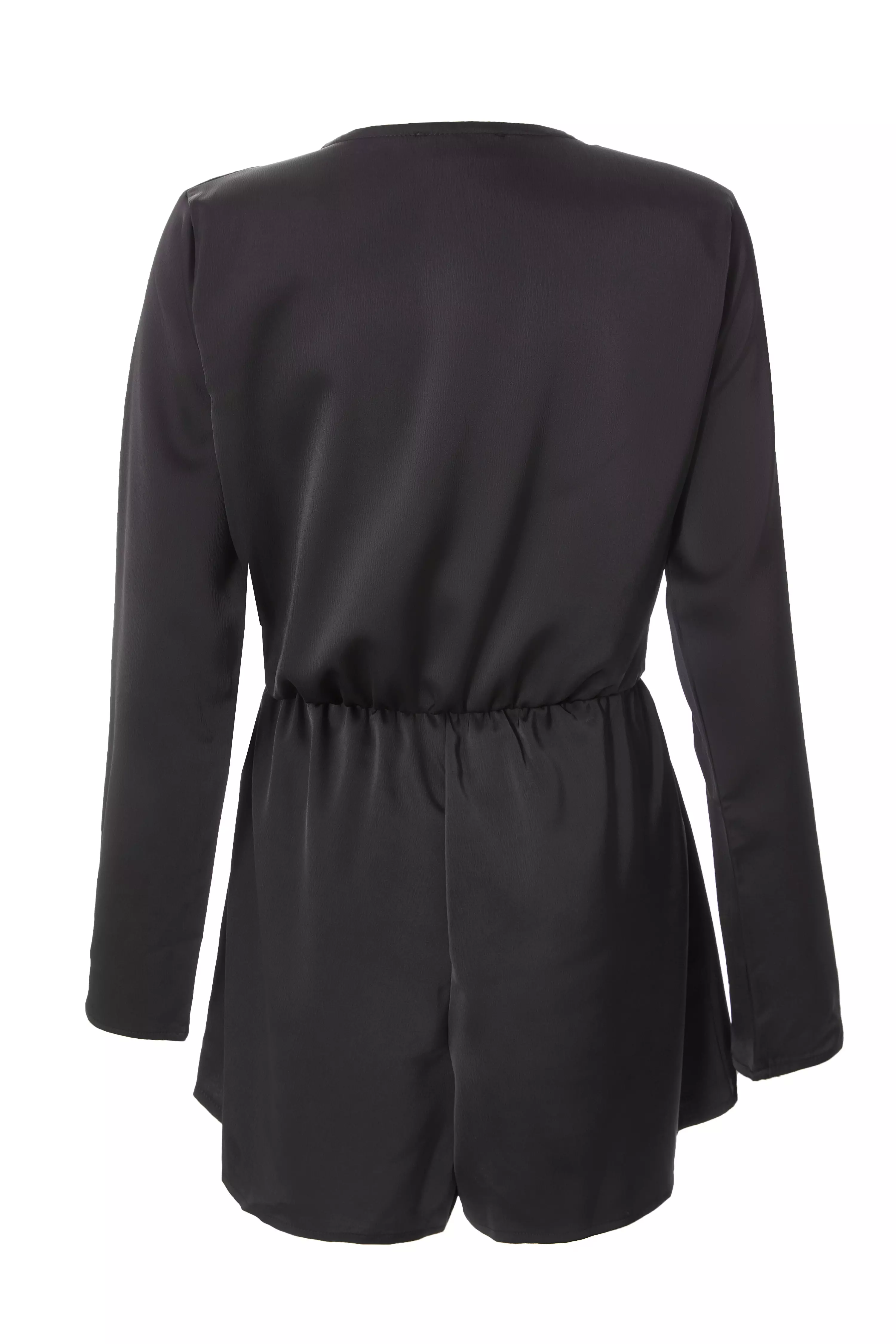 Black Satin Wrap Playsuit