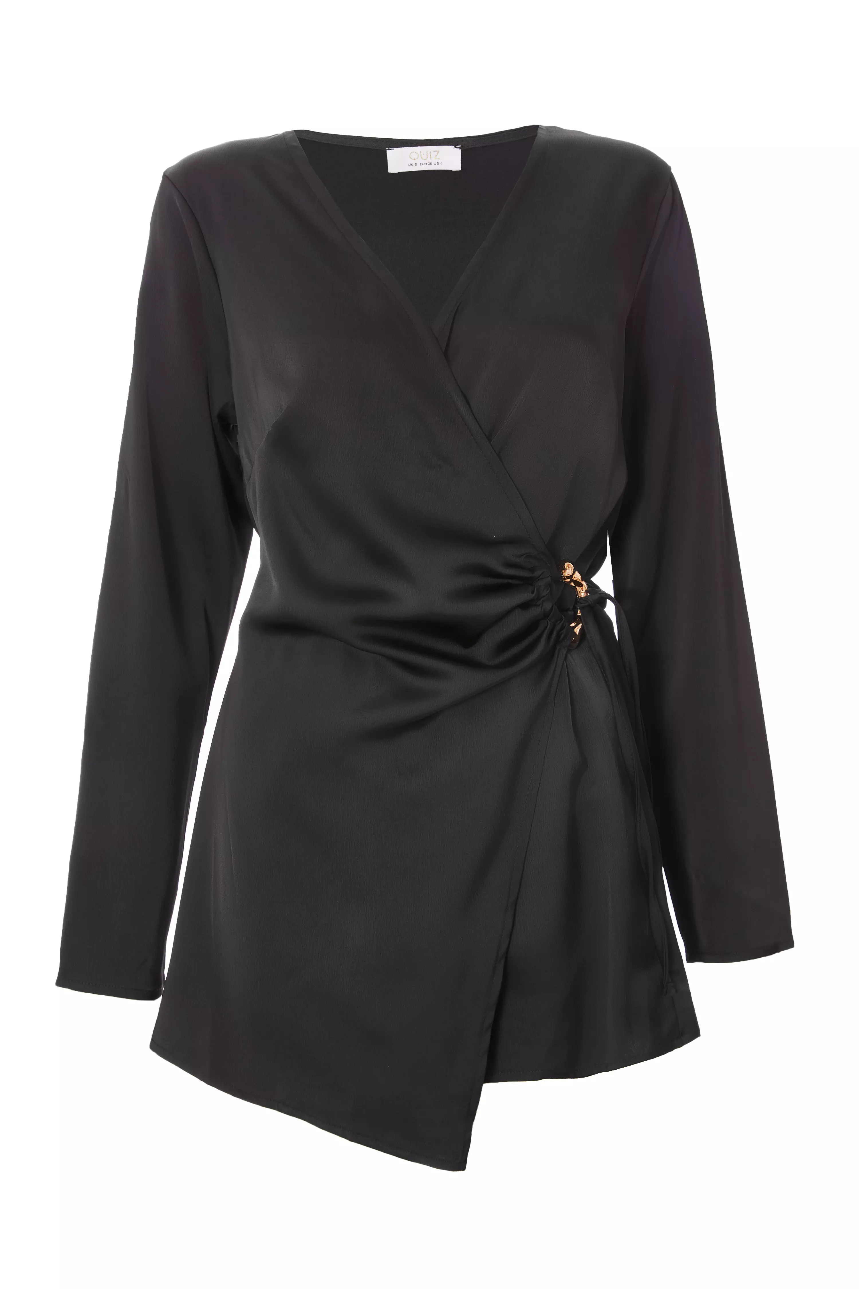 Black Satin Wrap Playsuit