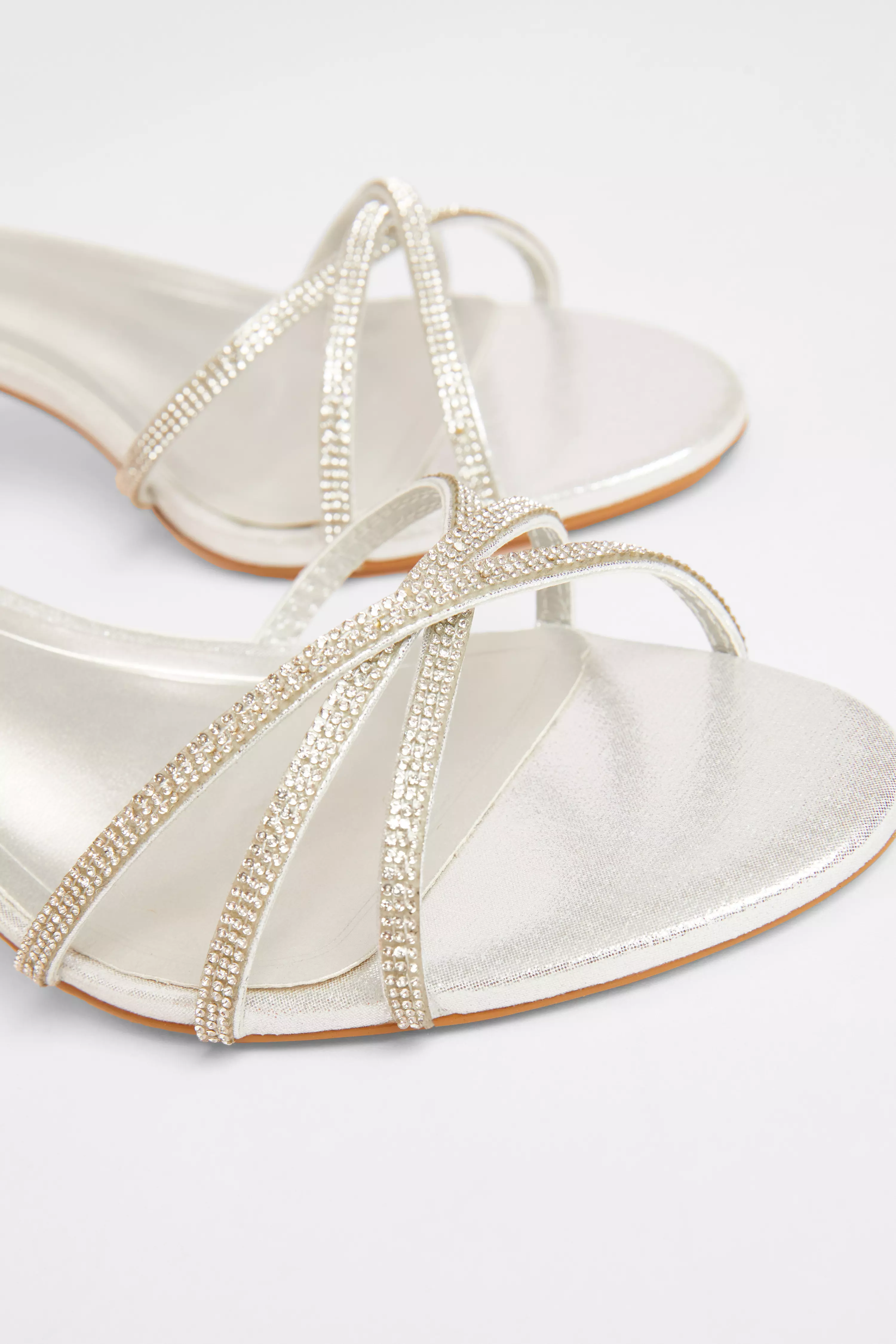 Silver Diamante Cross Strap Heels