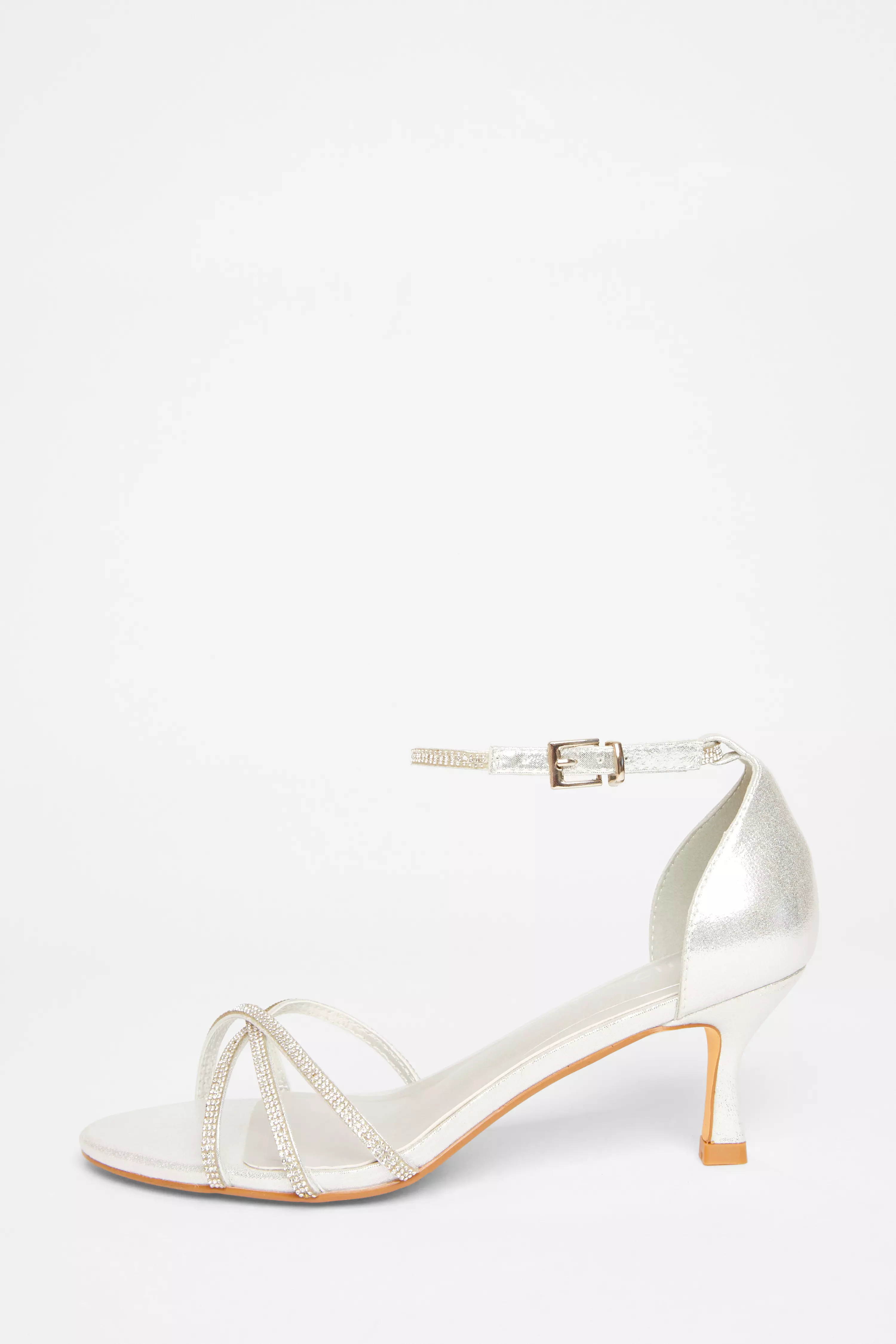 Silver Diamante Cross Strap Heels