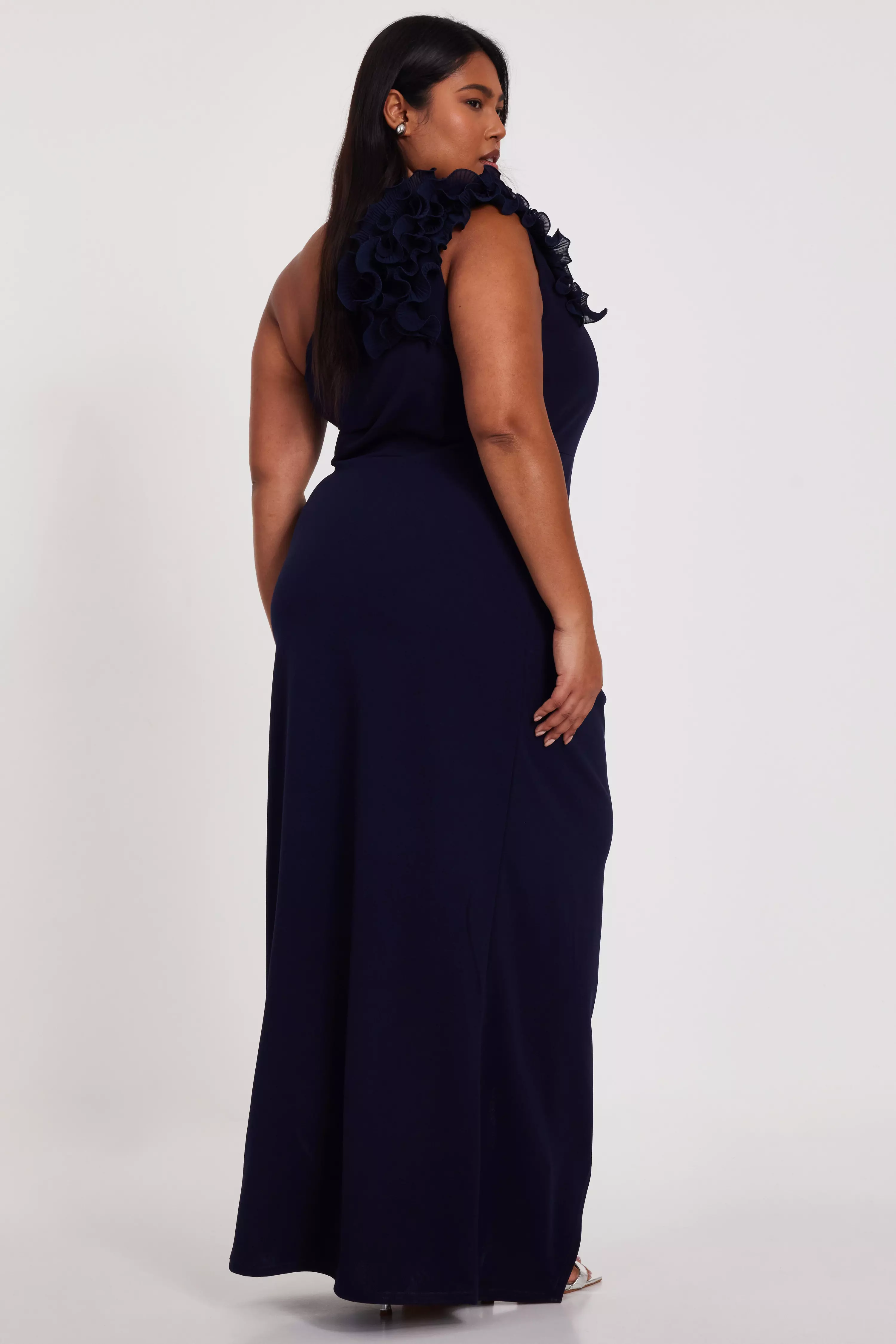 Curve Navy One Shoulder Maxi Dress