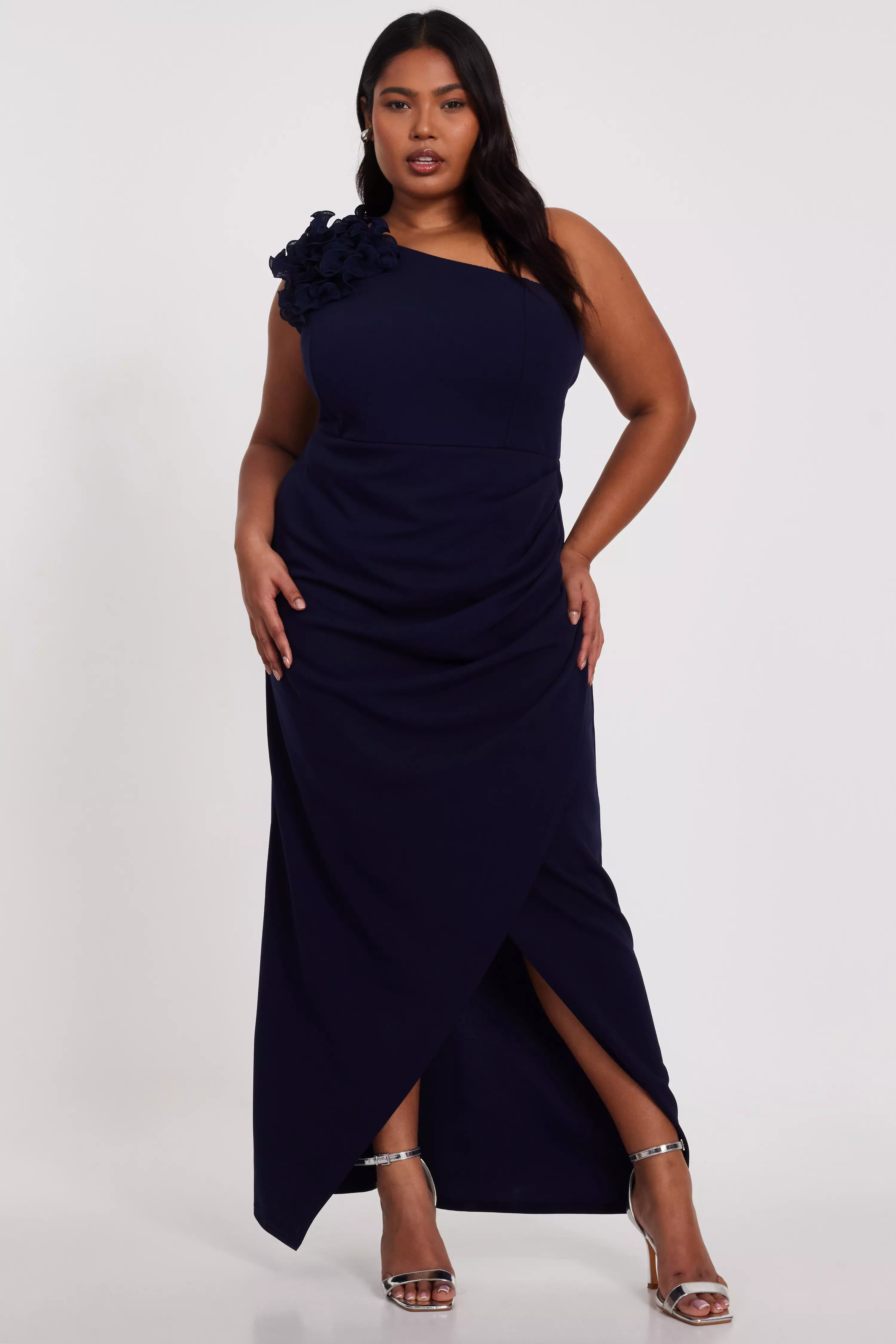 Curve Navy One Shoulder Maxi Dress