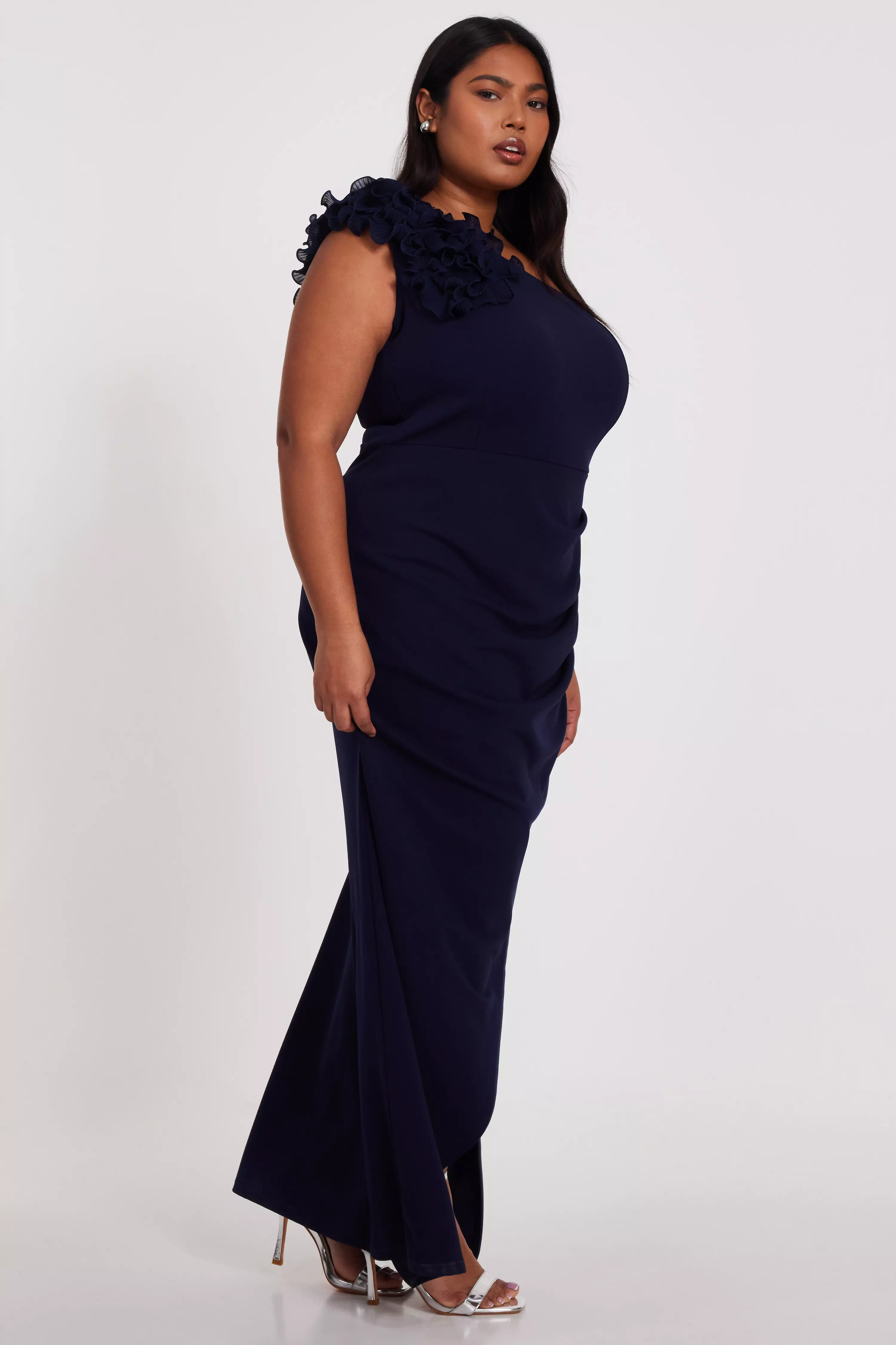 Curve Navy One Shoulder Maxi Dress