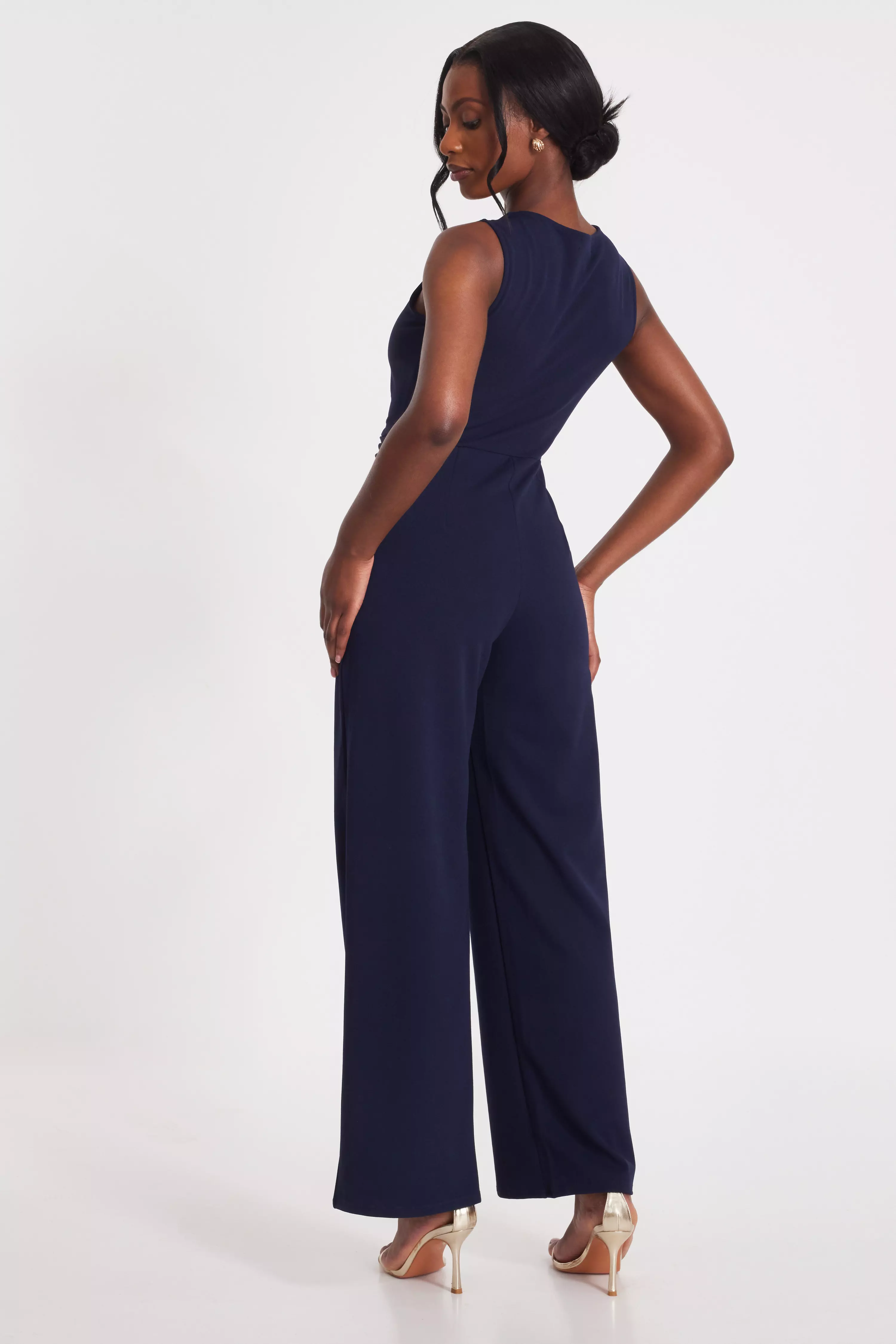 Navy Gathered Front Jumpsuit