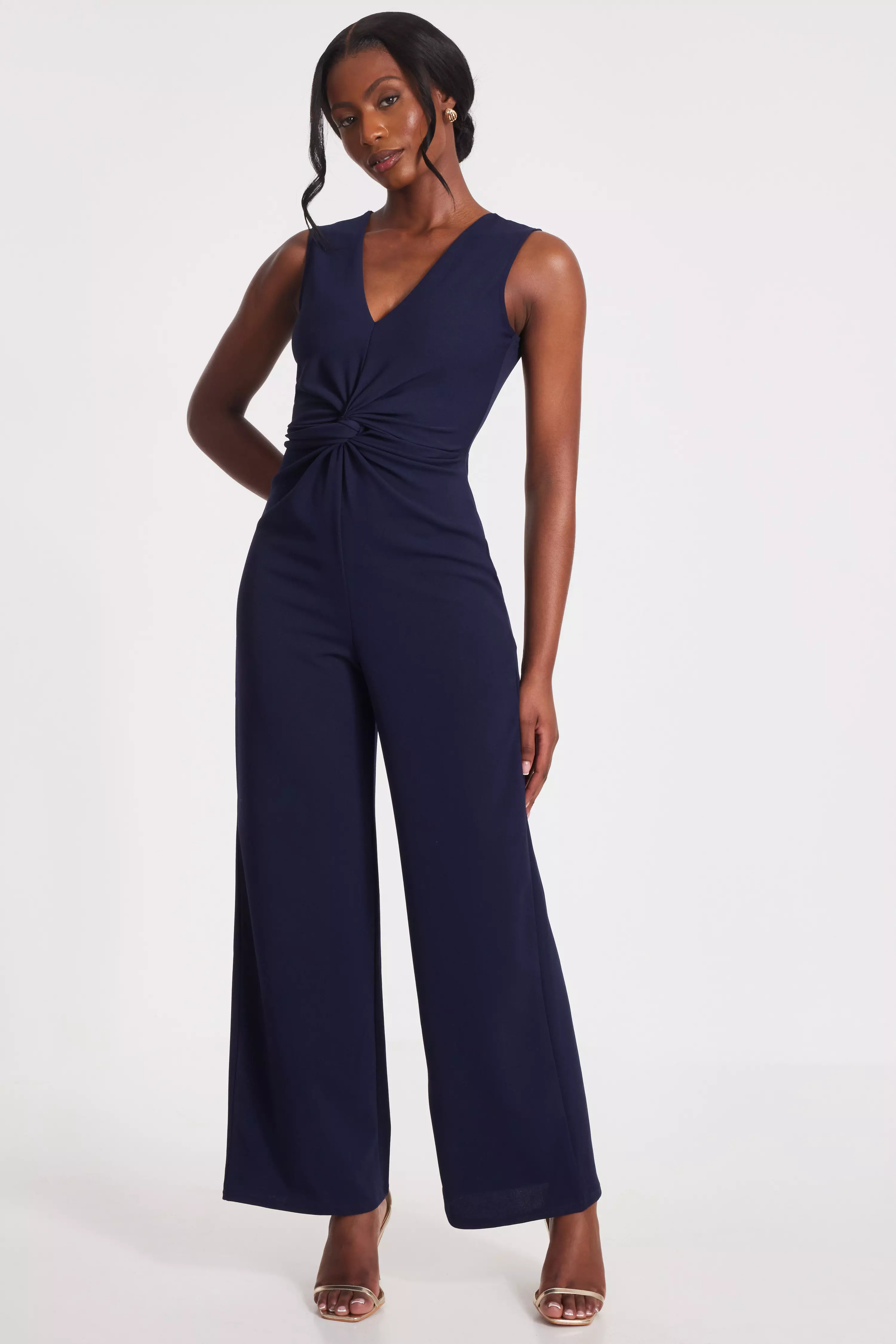 Navy Gathered Front Jumpsuit