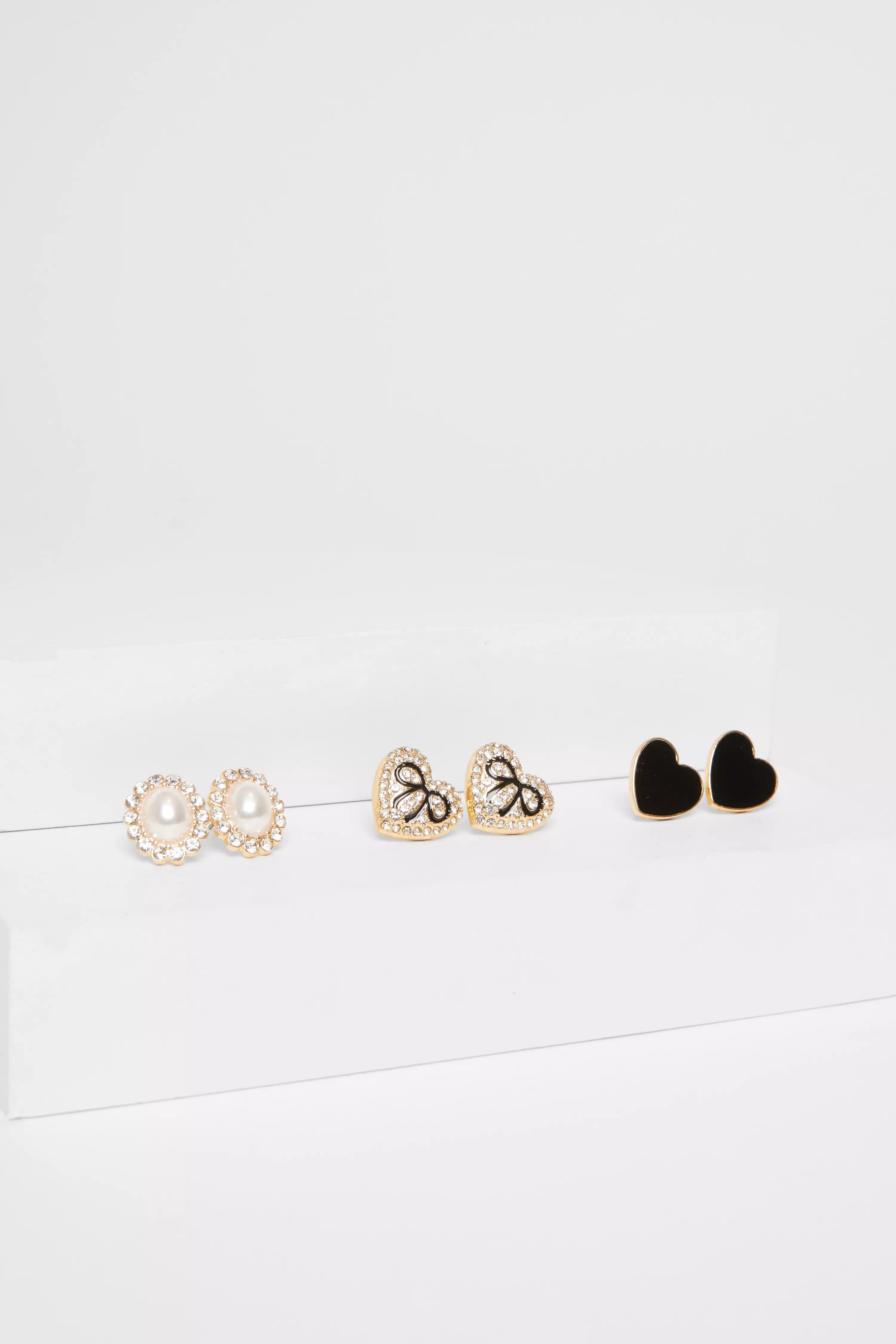 Diamante Heart Stud Earring Set