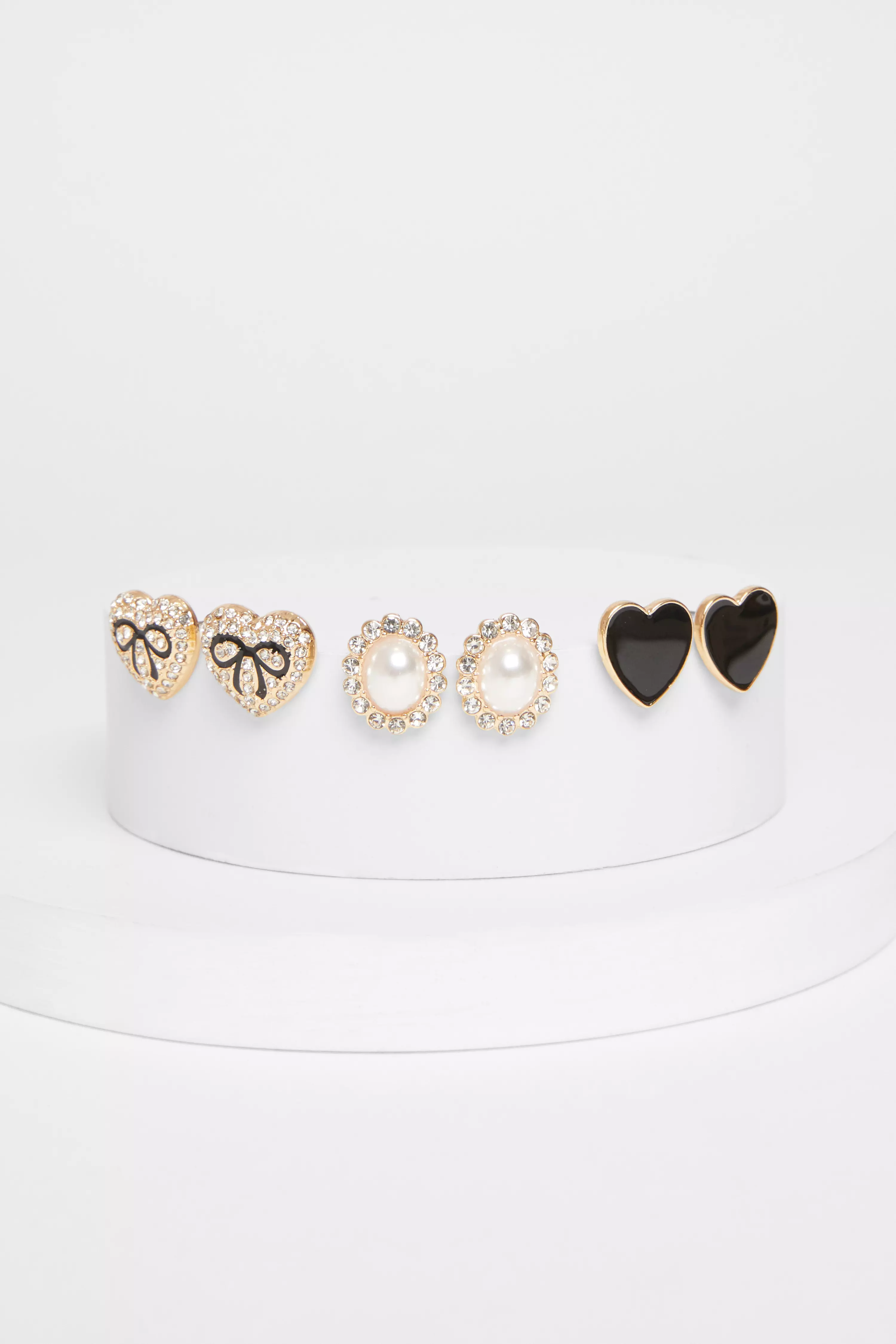 Diamante Heart Stud Earring Set