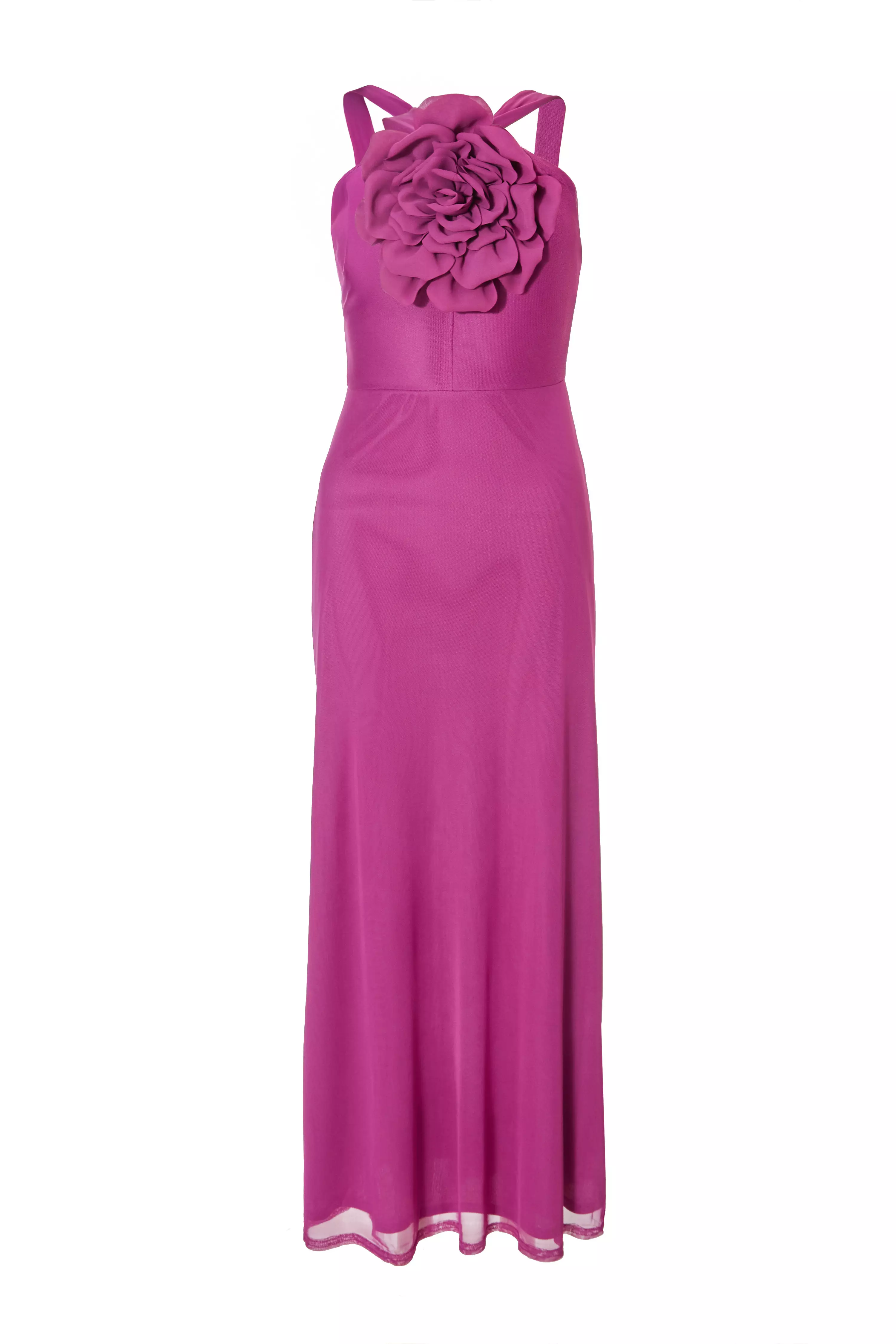 Magenta Mesh Corsage Maxi Dress