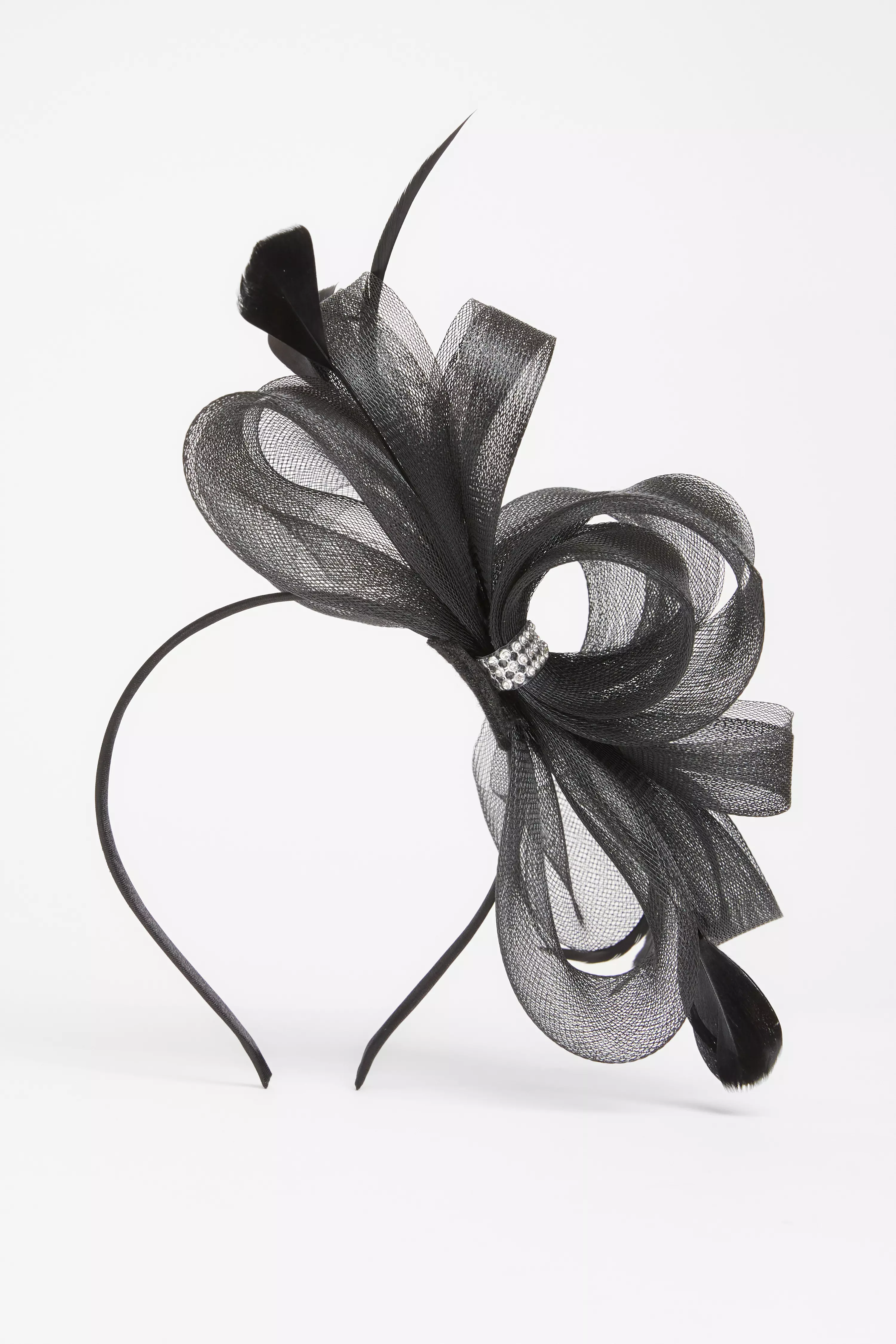 Black Diamante Bow Headband Fascinator 