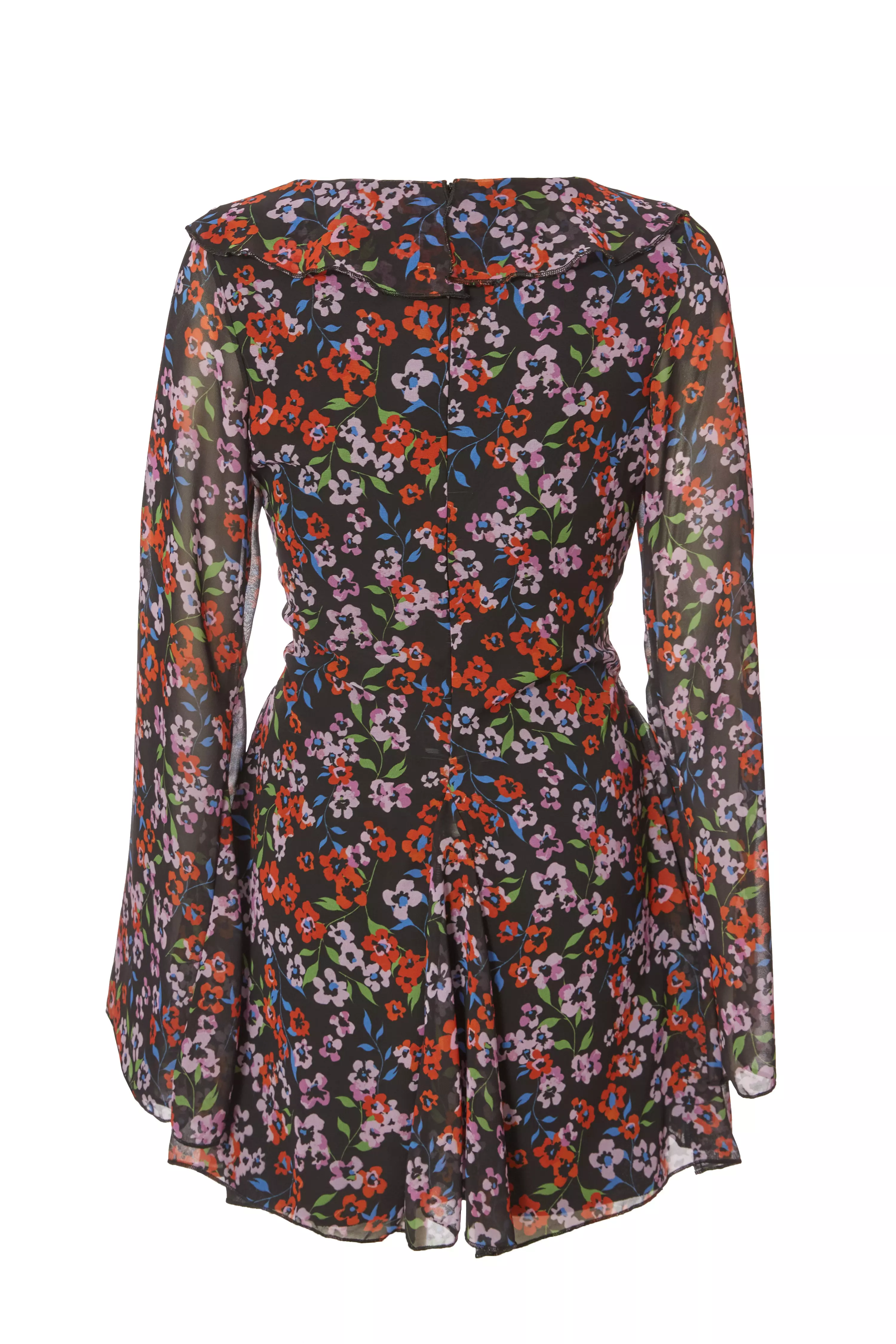 Black Chiffon Floral Skater Dress