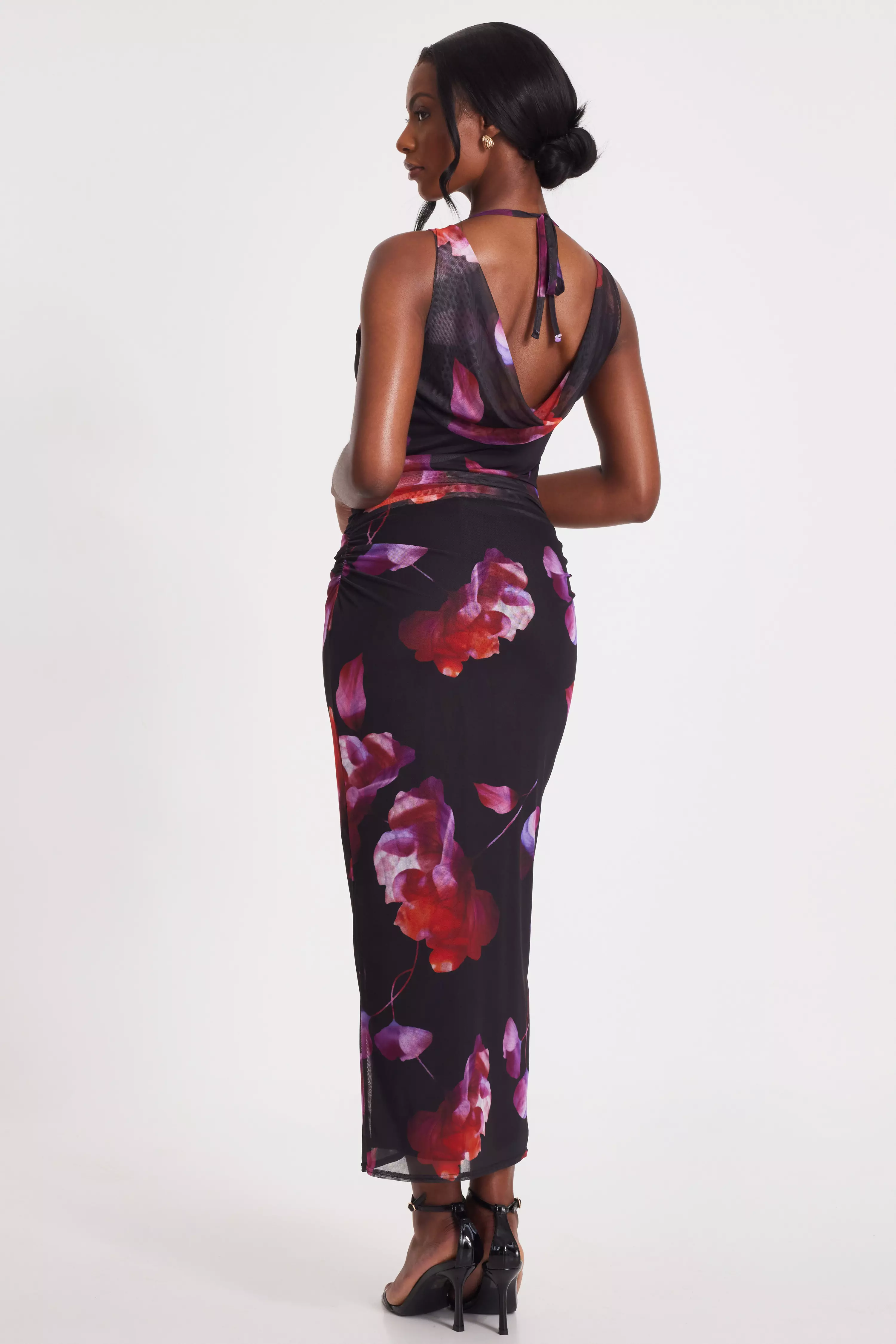 Black Mesh Floral Midaxi Dress