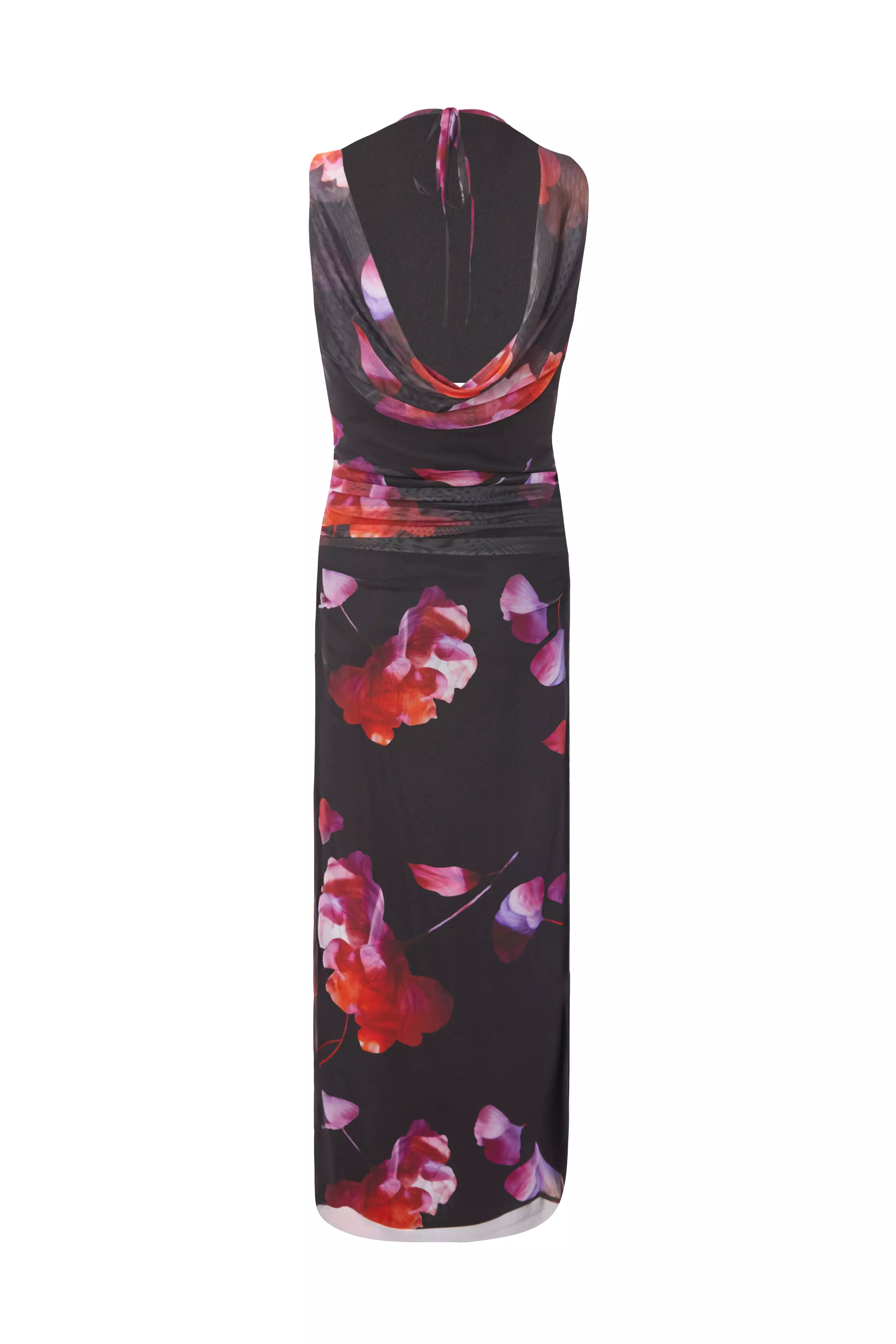 Black Mesh Floral Midaxi Dress