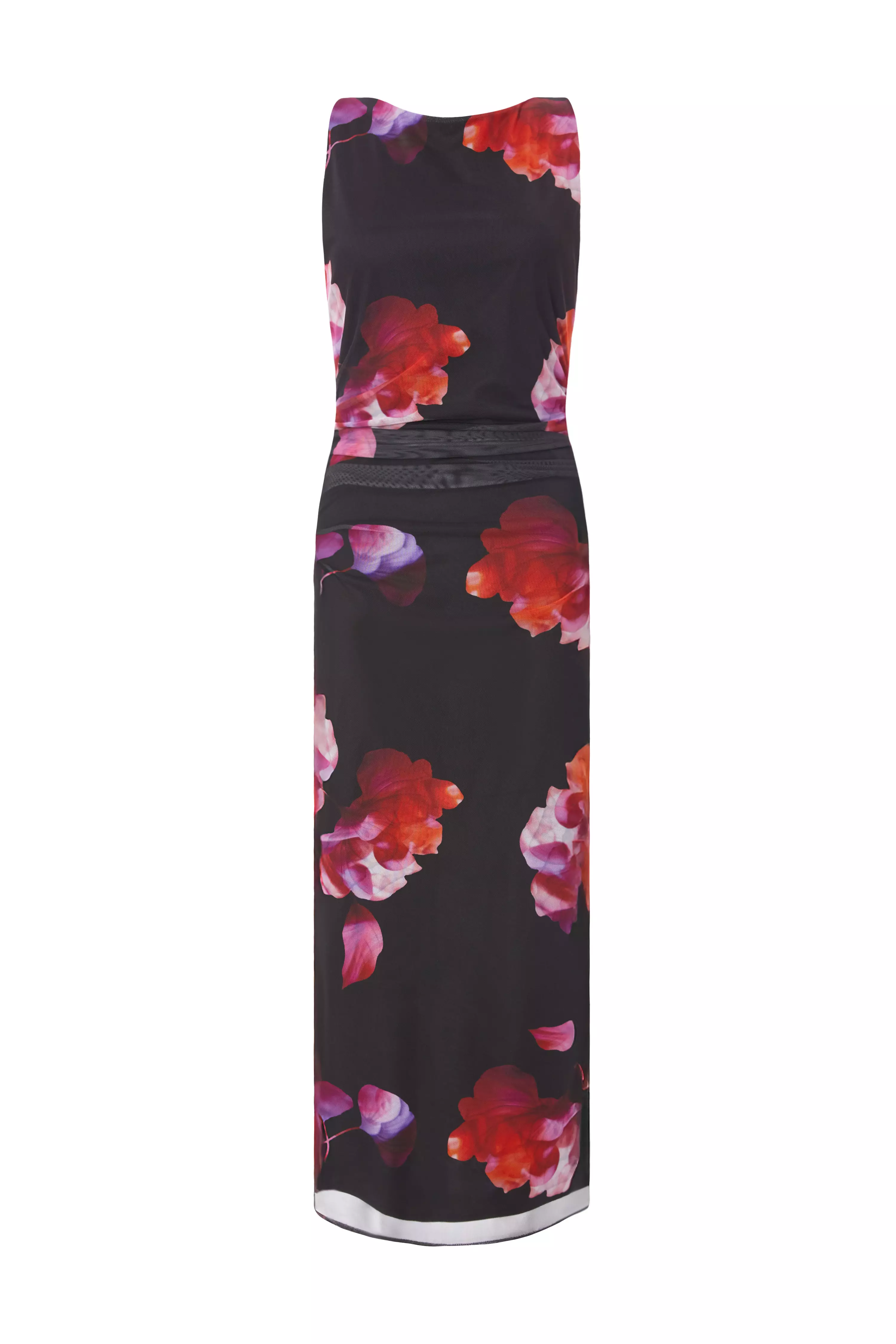 Black Mesh Floral Midaxi Dress