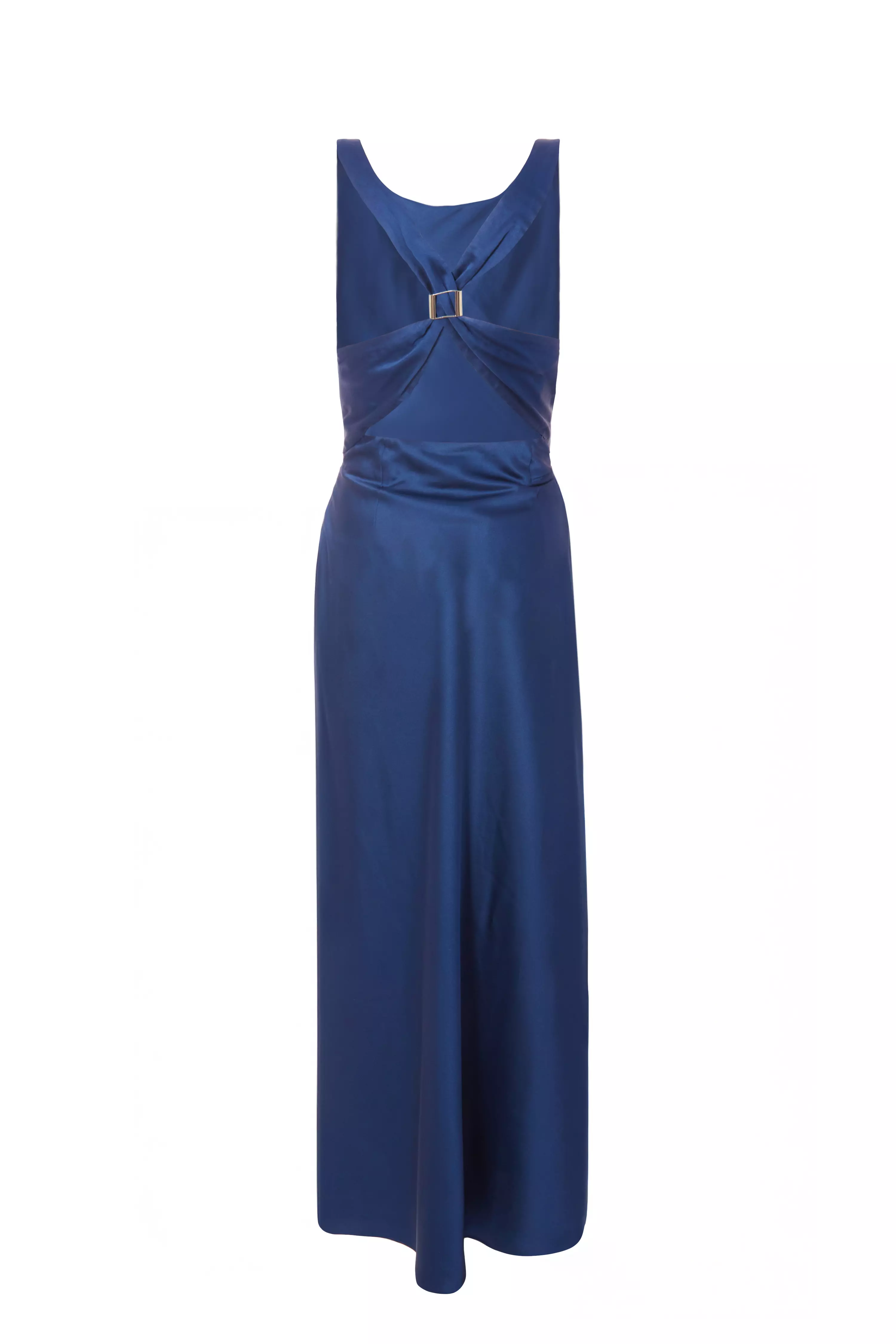 Navy Satin Ruched Midaxi Dress 