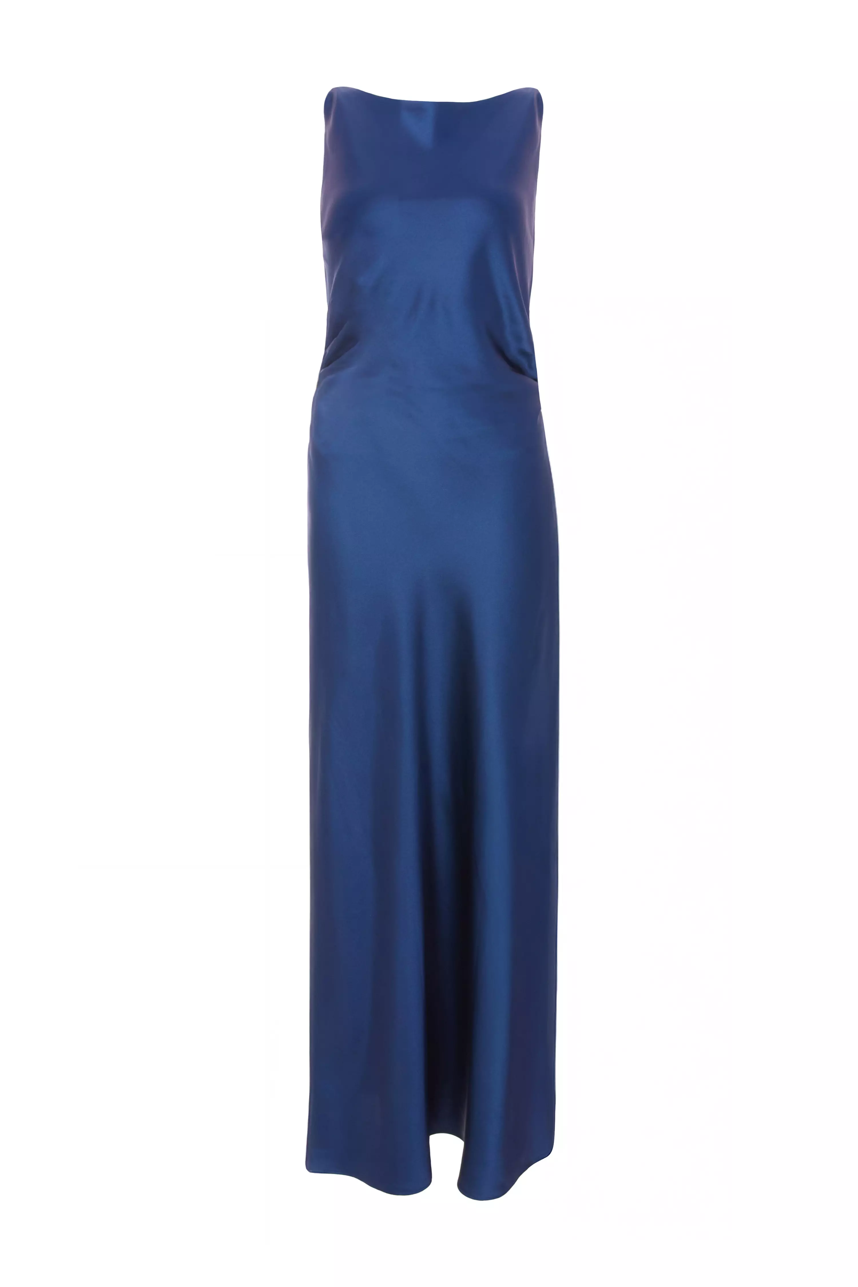 Navy Satin Ruched Midaxi Dress 