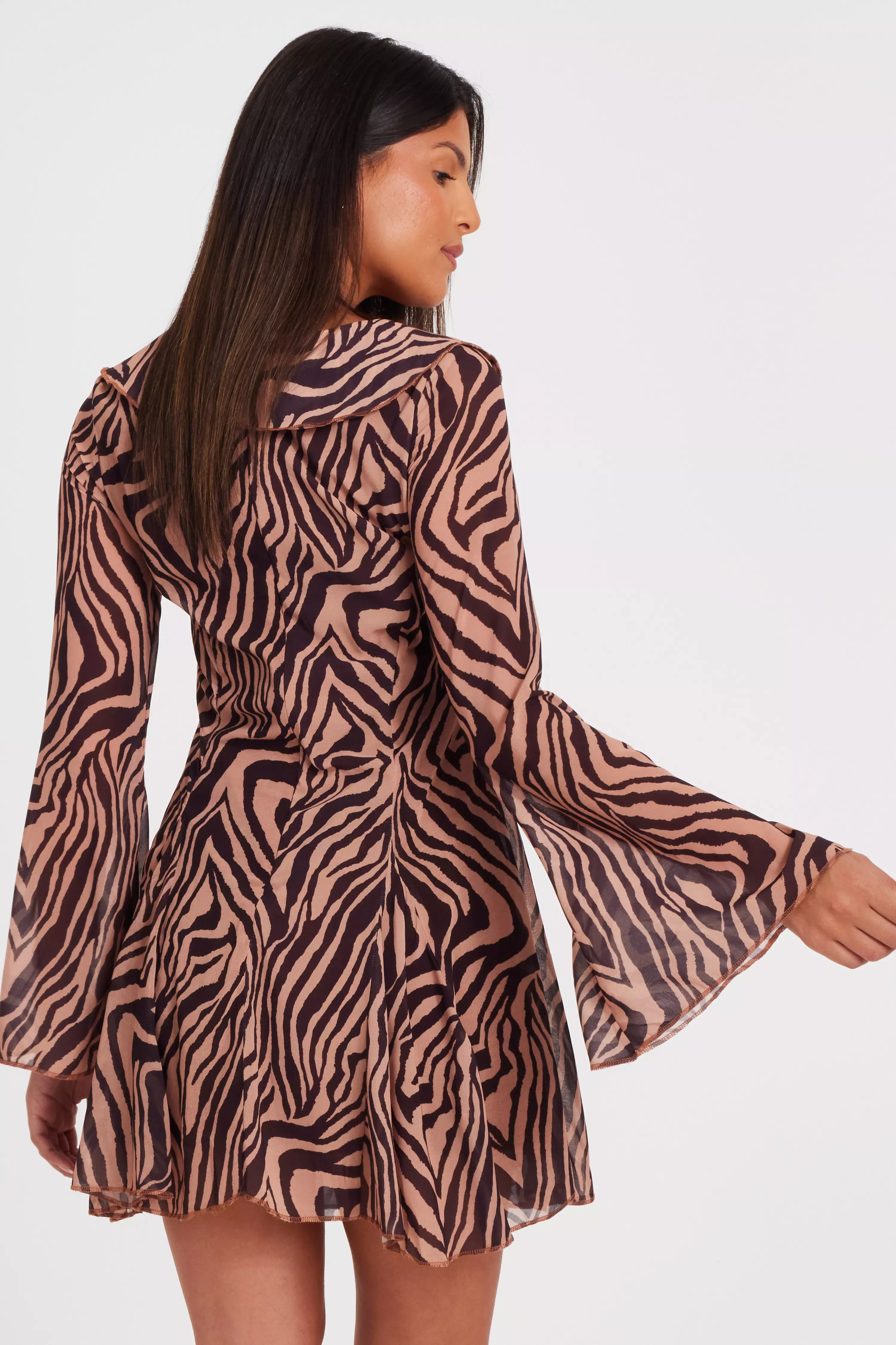 Brown Chiffon Tiger Print Dress