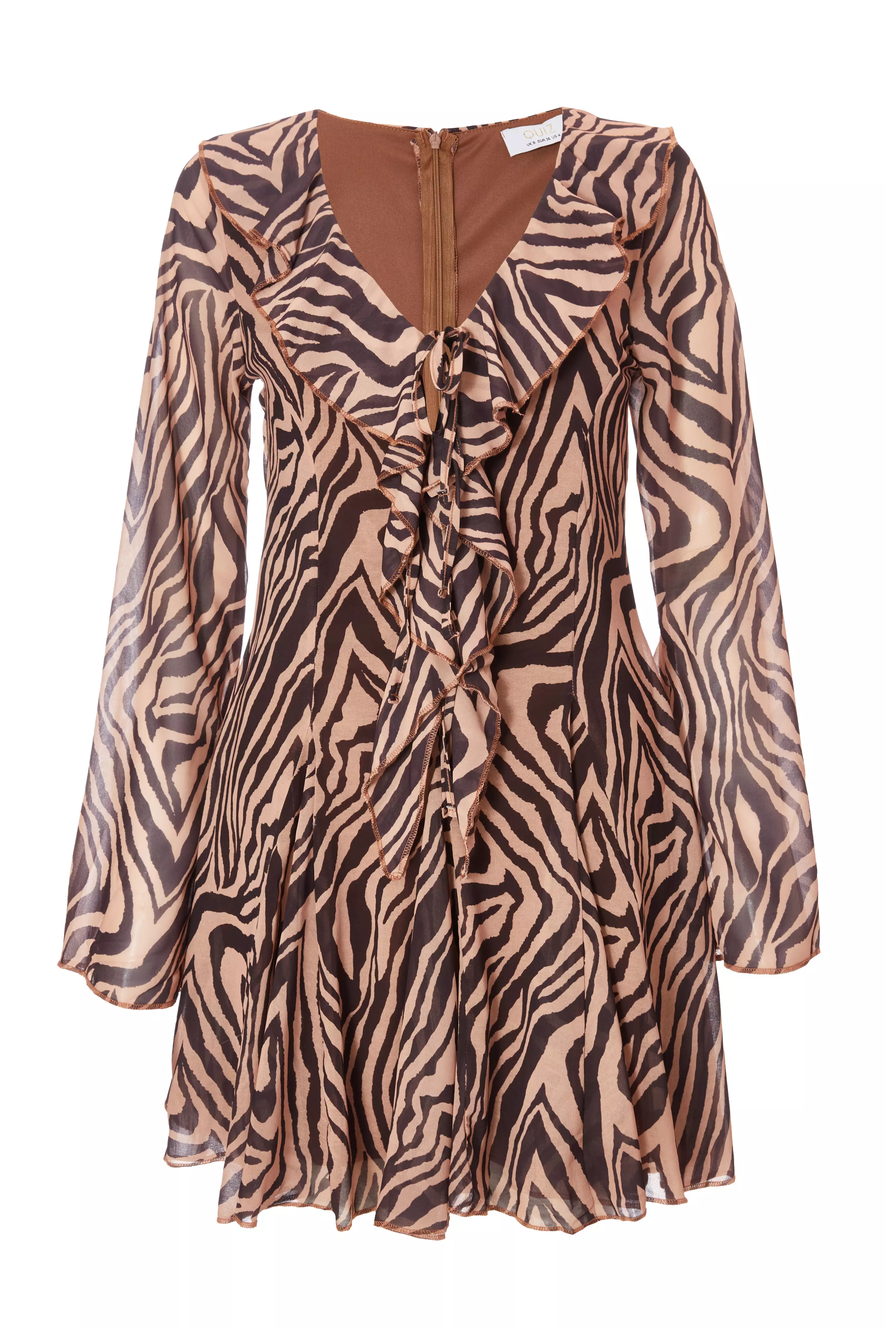 Brown Chiffon Tiger Print Dress