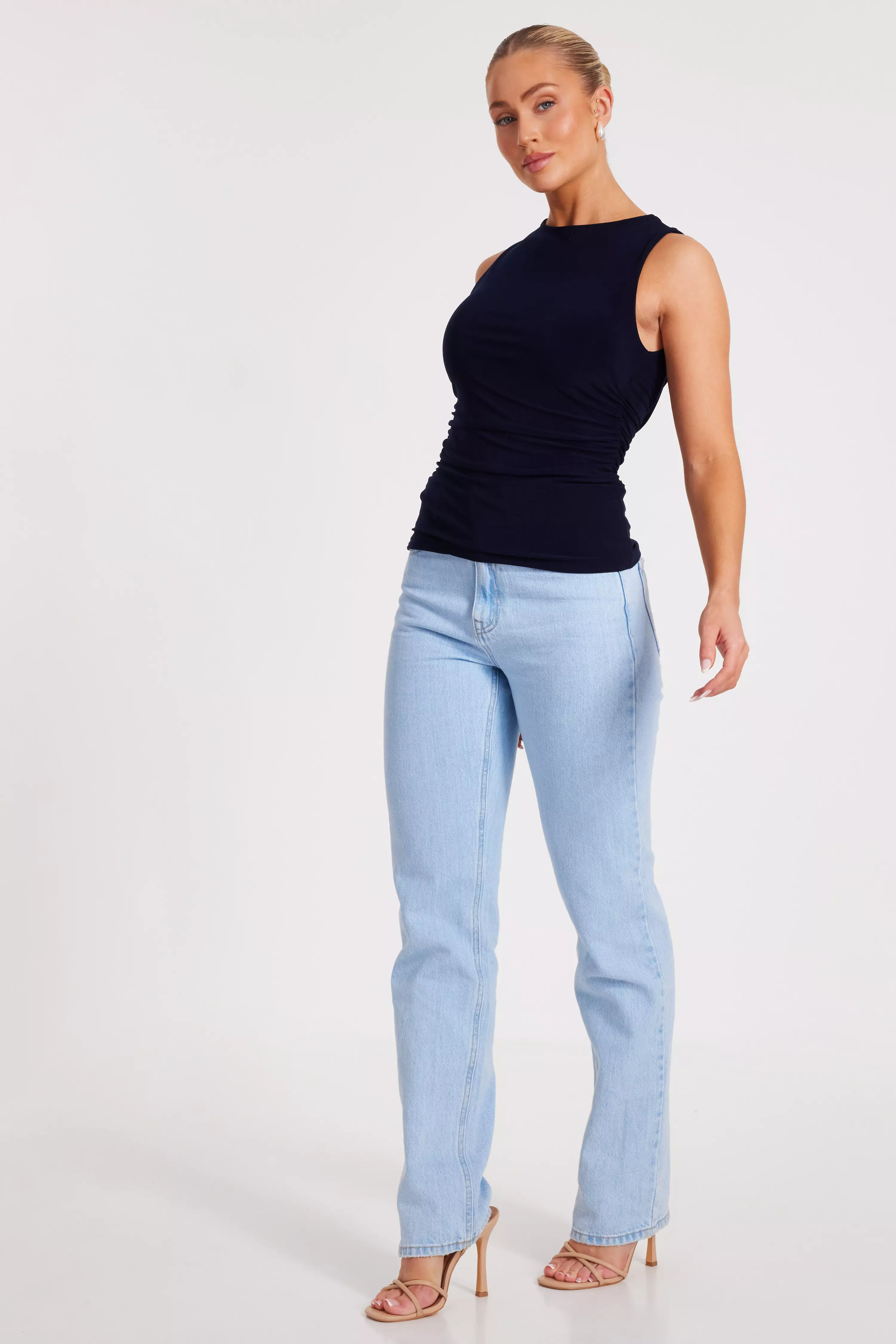 Navy Drape Back Top