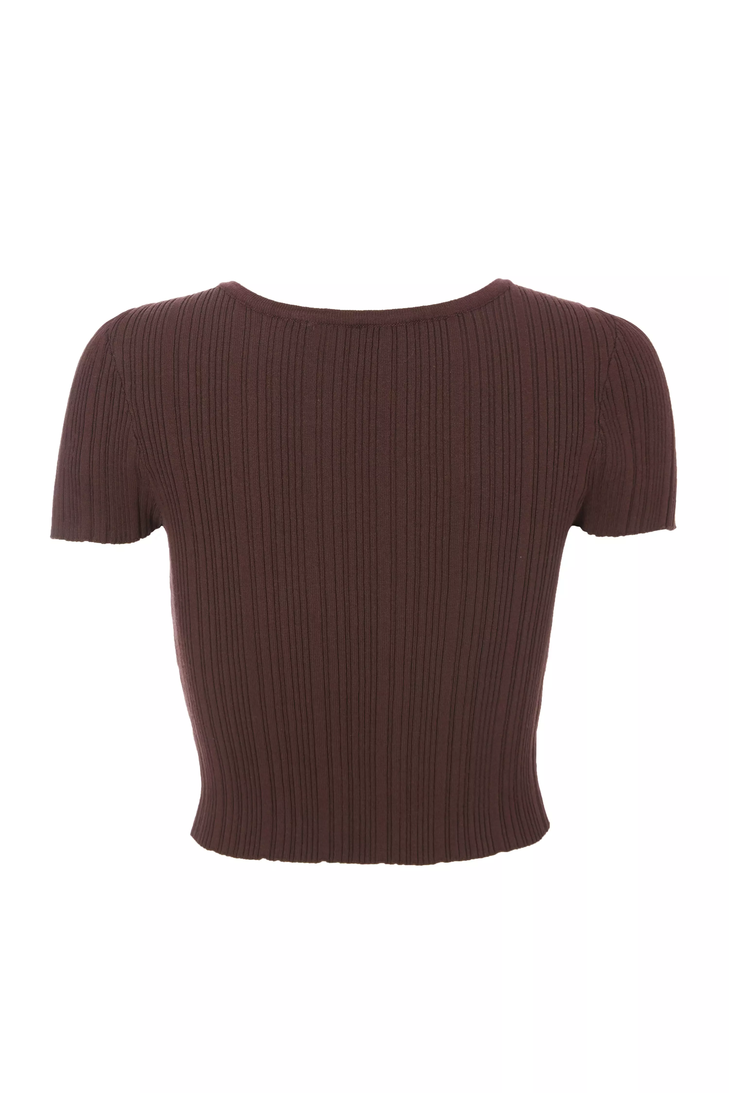 Brown Knitted Button Detail Top