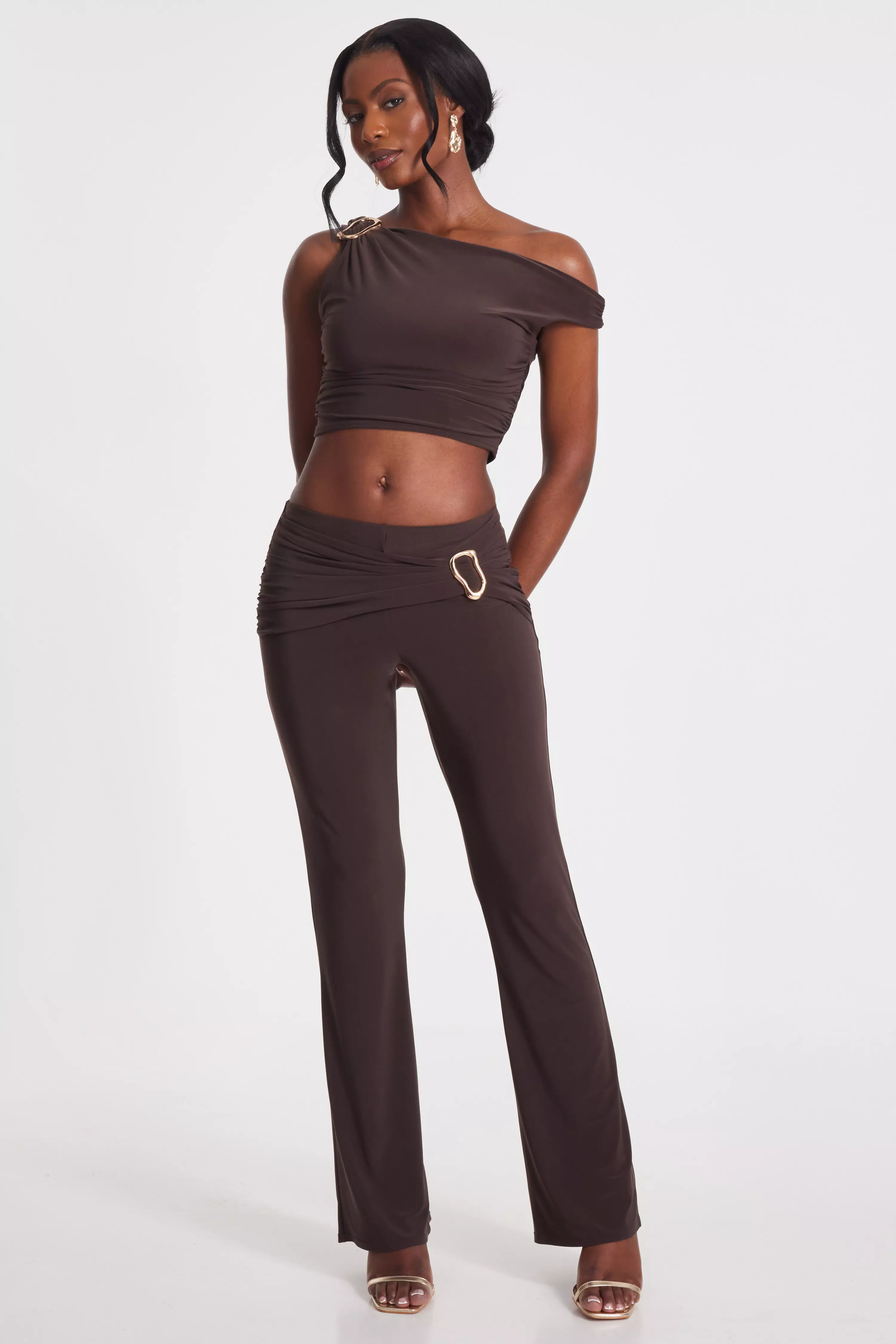 Brown Buckle Detail Trousers 