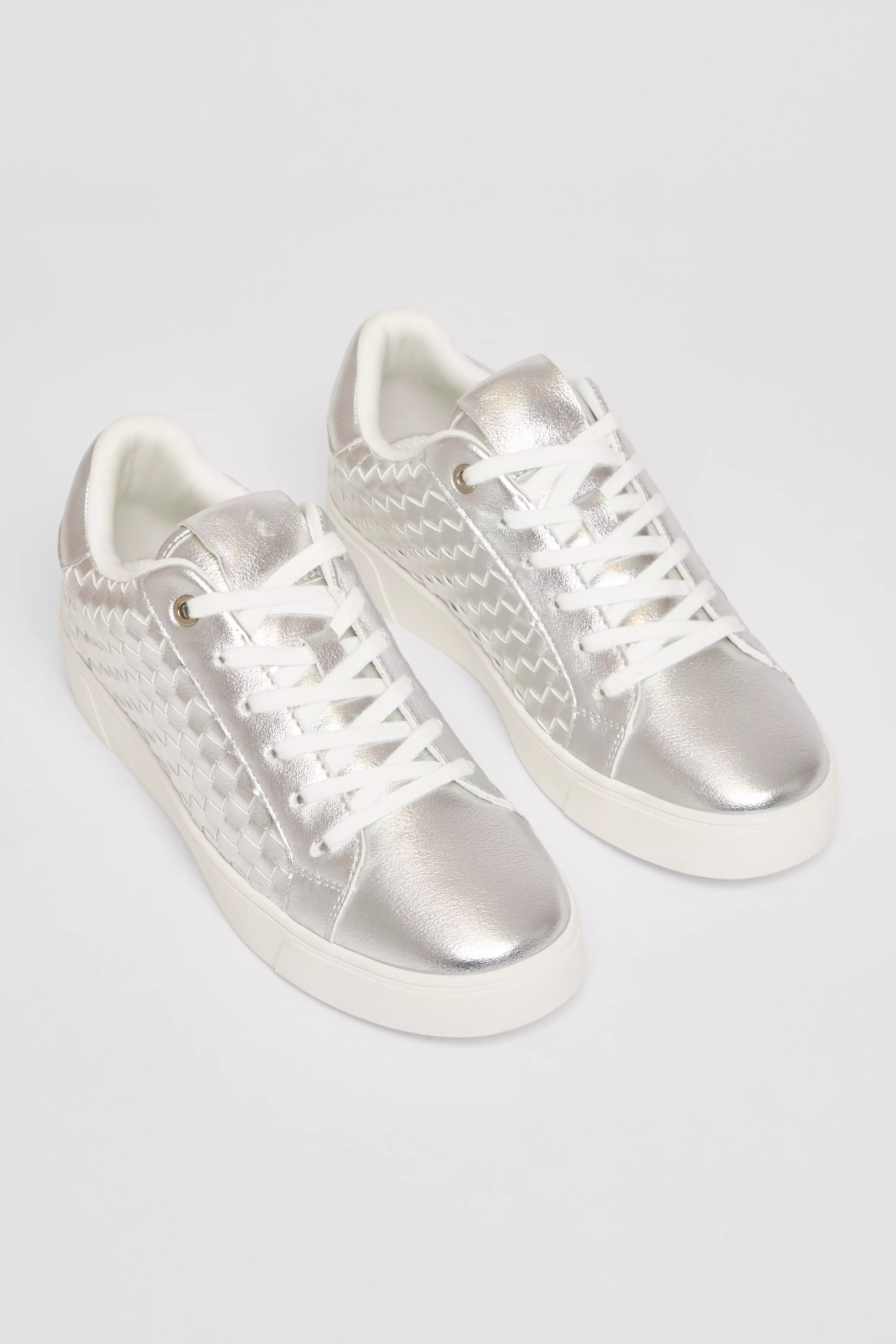 Silver Woven Trainers