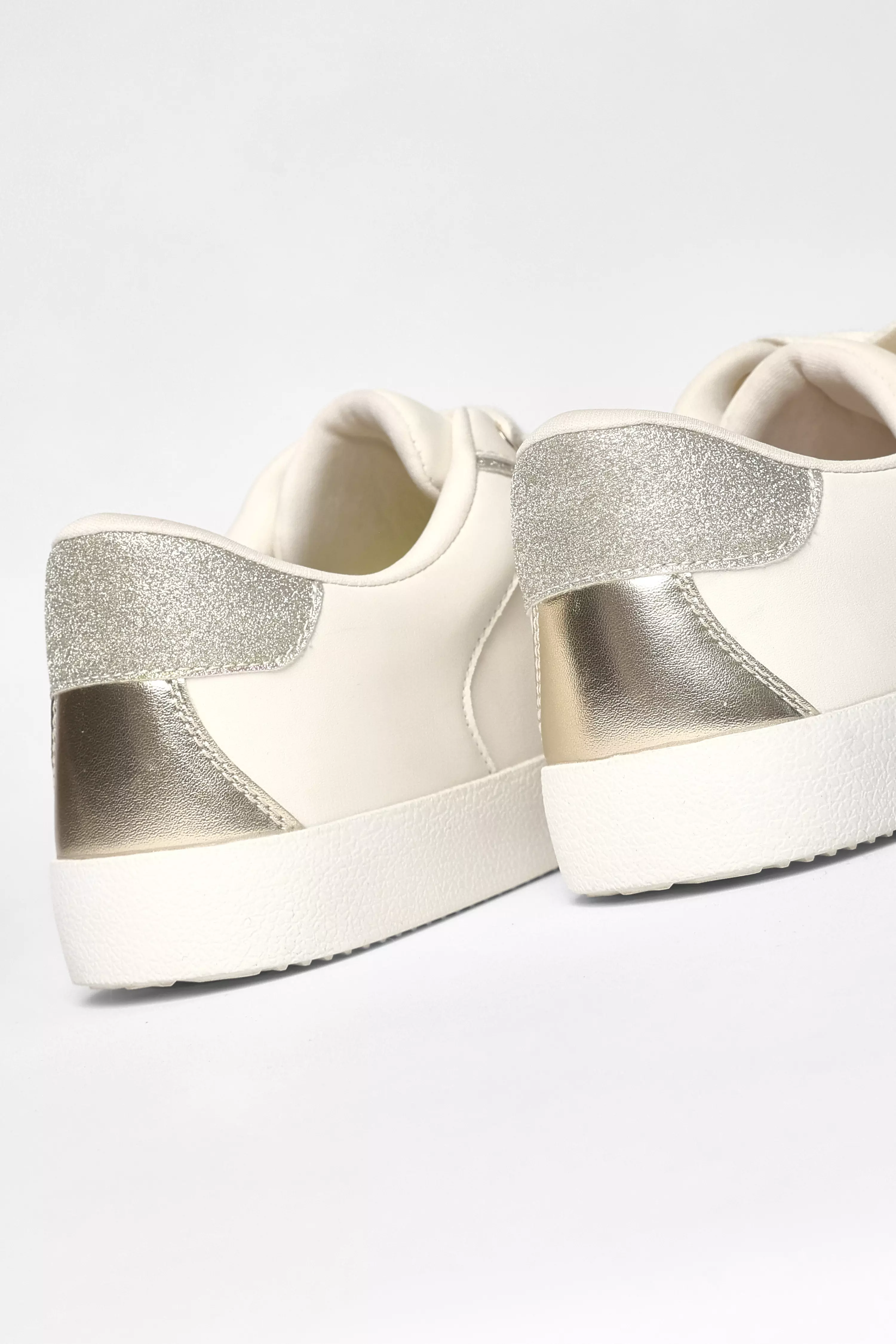 Gold Faux Leather Glitter Trainers