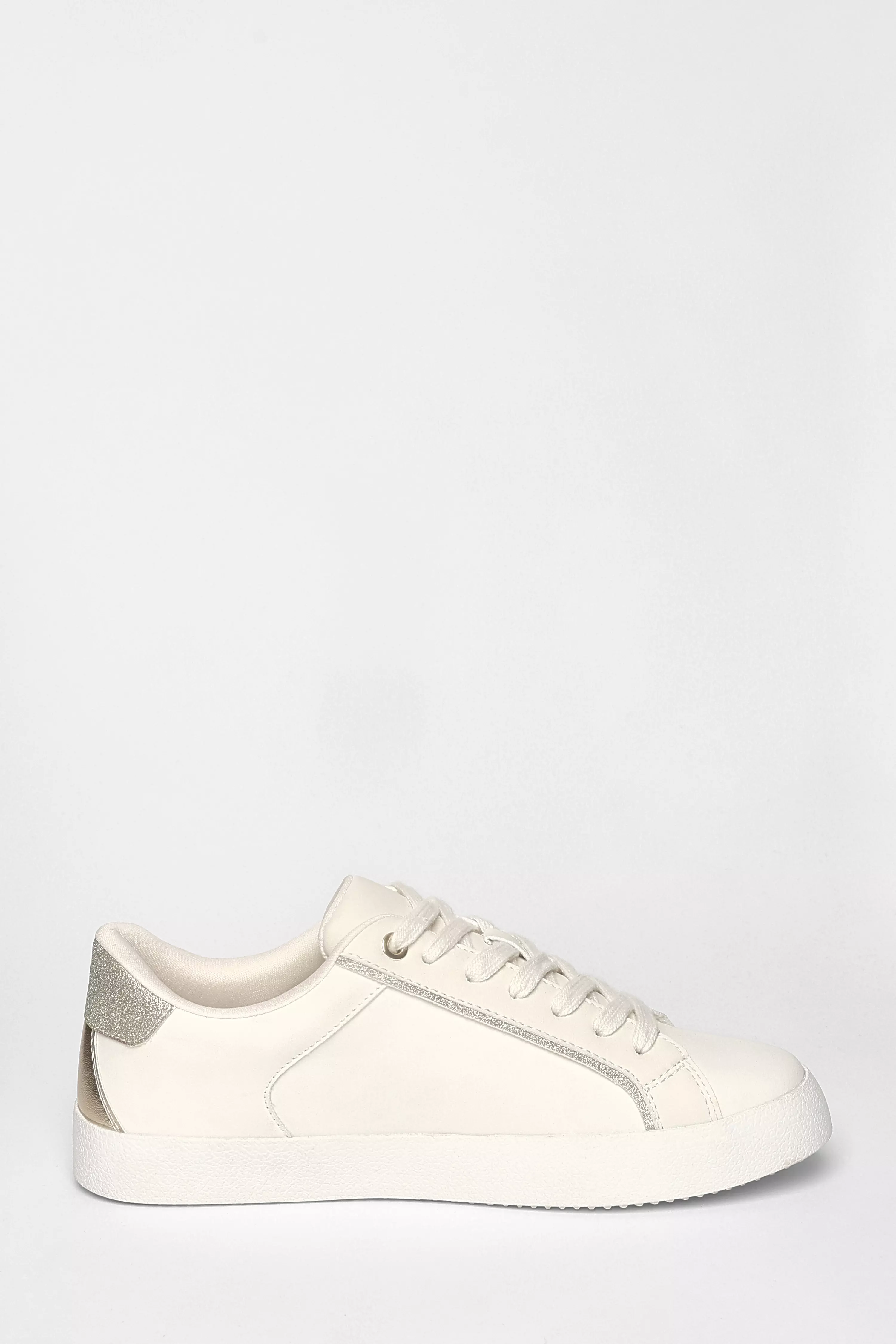 Gold Faux Leather Glitter Trainers