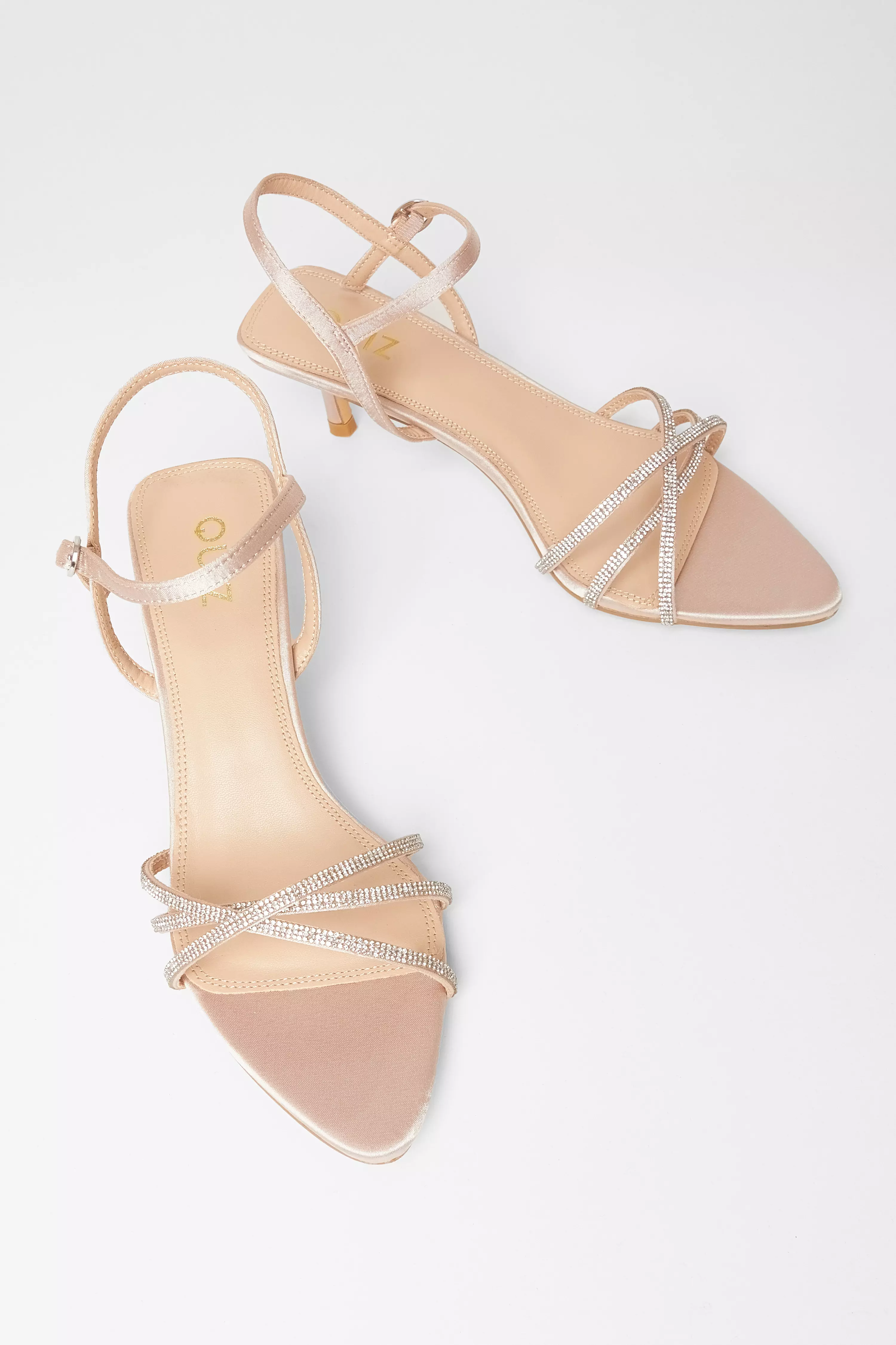 Champagne Diamante Cross Strap Heels