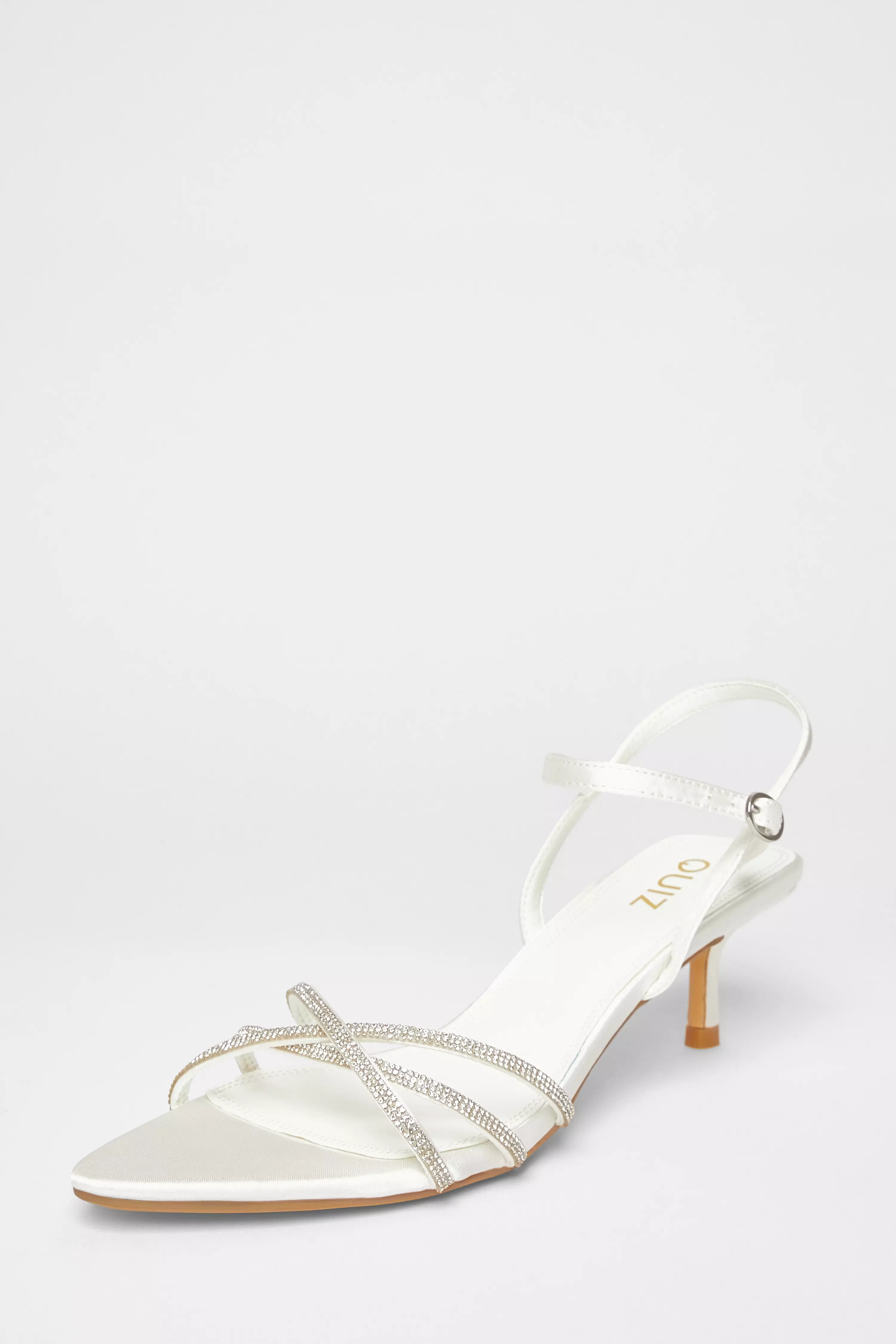 Bridal White Diamante Cross Strap Heels